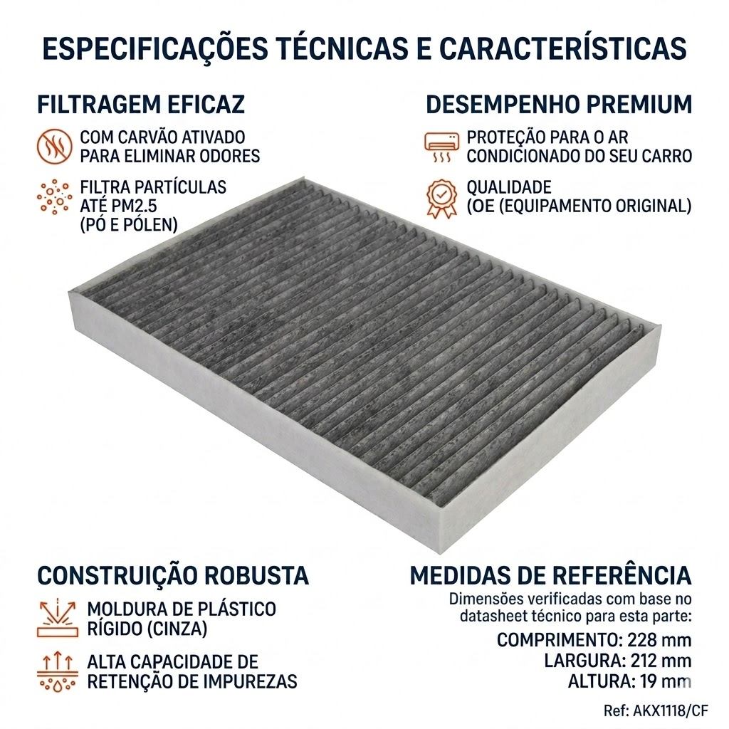 FIltro de Ar Condicionado Cabine com Carvão Ativado - Wega - AKX-1118/CF - (4)