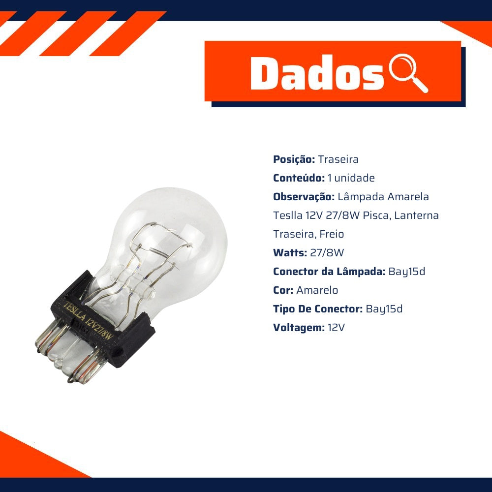 10 Lâmpadas Amarela 12V 27/8W - Teslla - T3157 - (10)