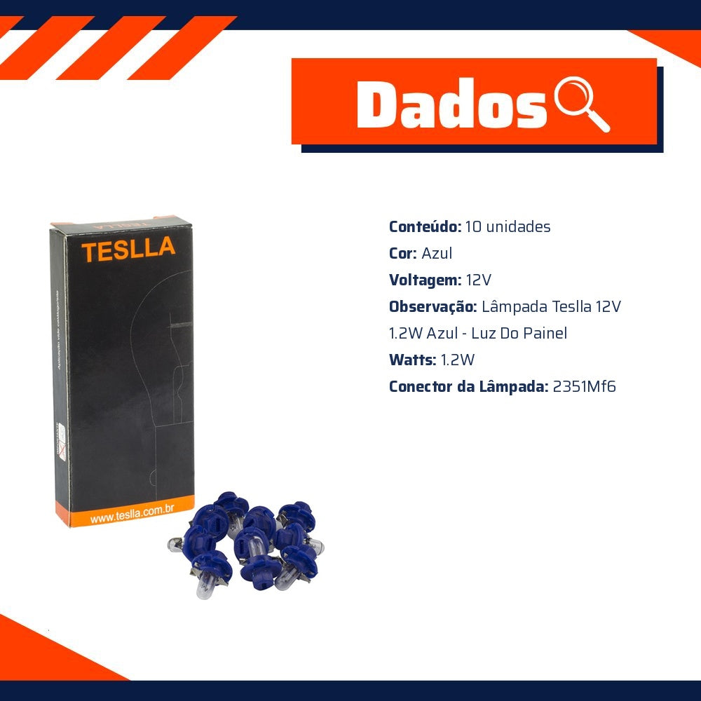 10 Lâmpadas Azul 12V 1,2W - Teslla - T2351Mf6 - (8)