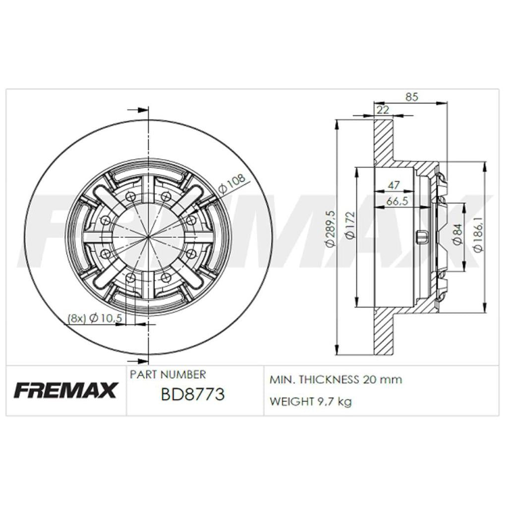 Disco de Freio Sólido Traseiro 1 Unidade - Fremax - BD8773 - (2)