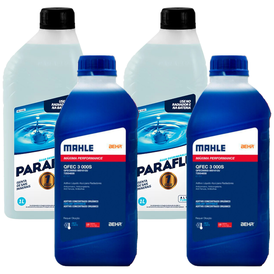 Kit 4 Litros com 2L Aditivo Radiador Azul Mahle + 2L Água - (1)