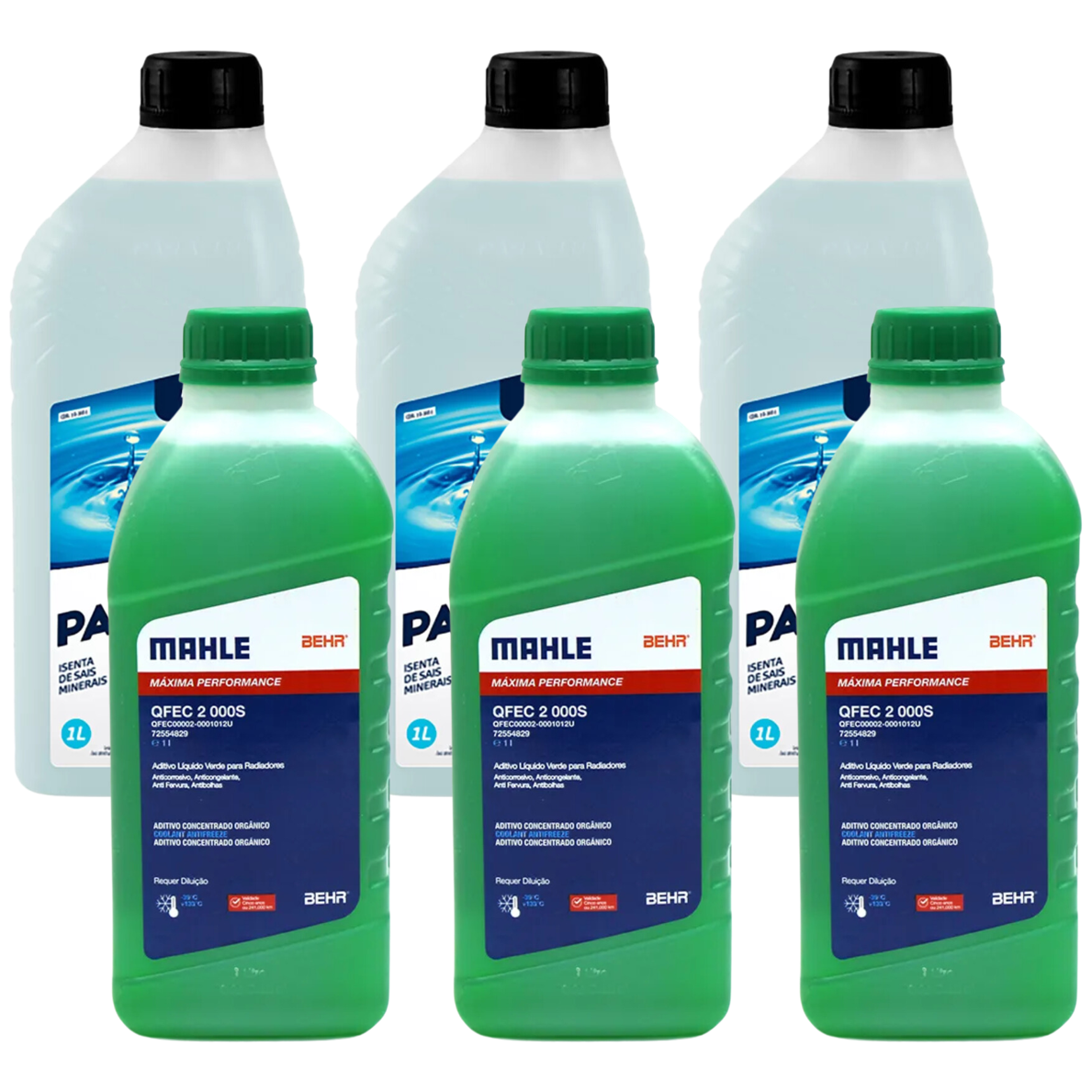 Kit 6 Litros com 3L Aditivo Radiador Verde Mahle + 3L Água - (1)