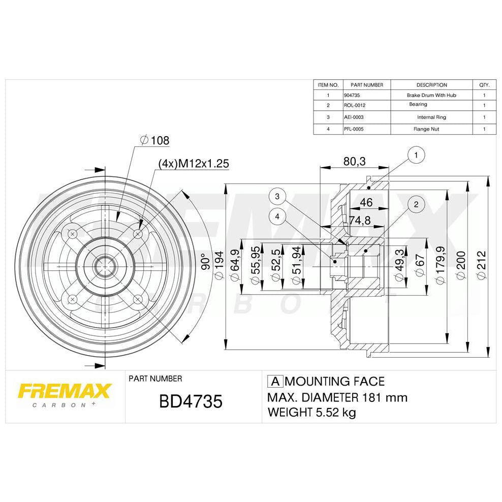 Tambor de Freio Traseiro 1 Unidade - Fremax - BD4735KT - (1)
