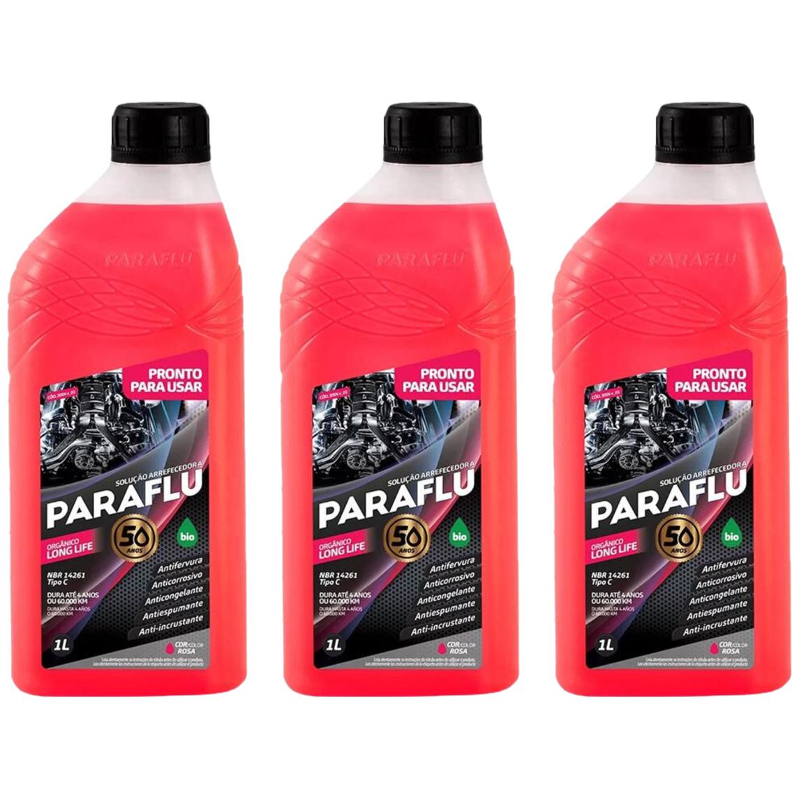 Kit 3 Litros Aditivo Radiador Pronto Para Uso Paraflu Bio Orgânico Rosa - (1)