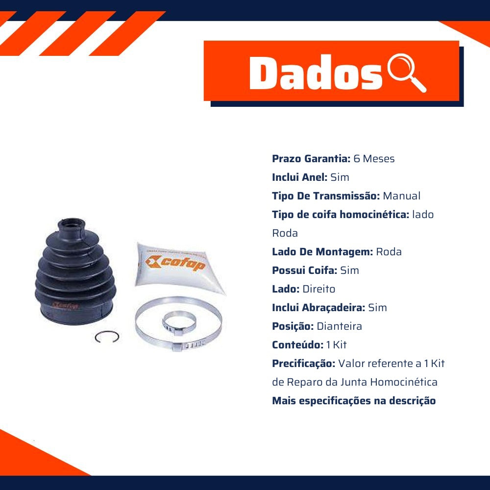 Kit Reparo Junta Homocinética Dianteira Roda Manual Com Coifa - Cofap - KJH04113 - (8)