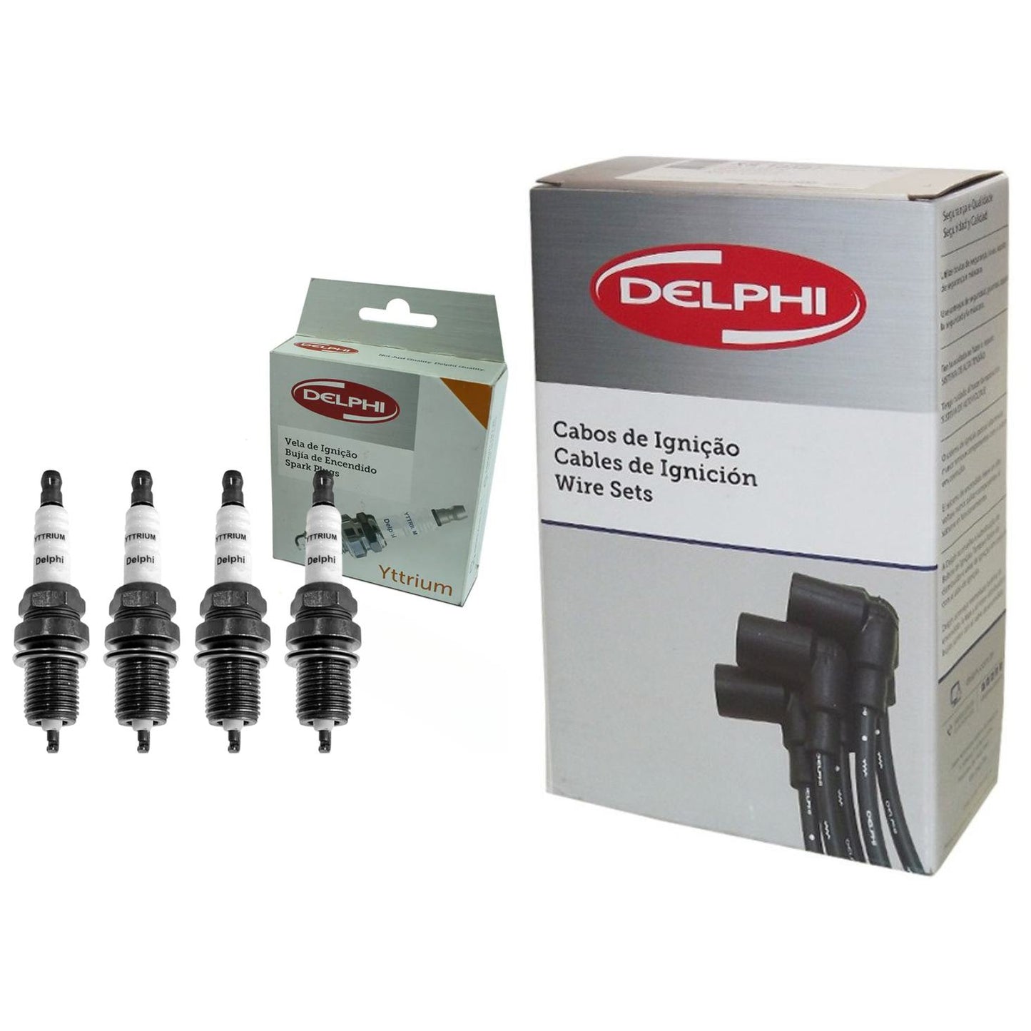 Kit Cabo de Vela e 4 Velas Ignição Yttrium - Delphi - XH40005 / XS10583 - (1)