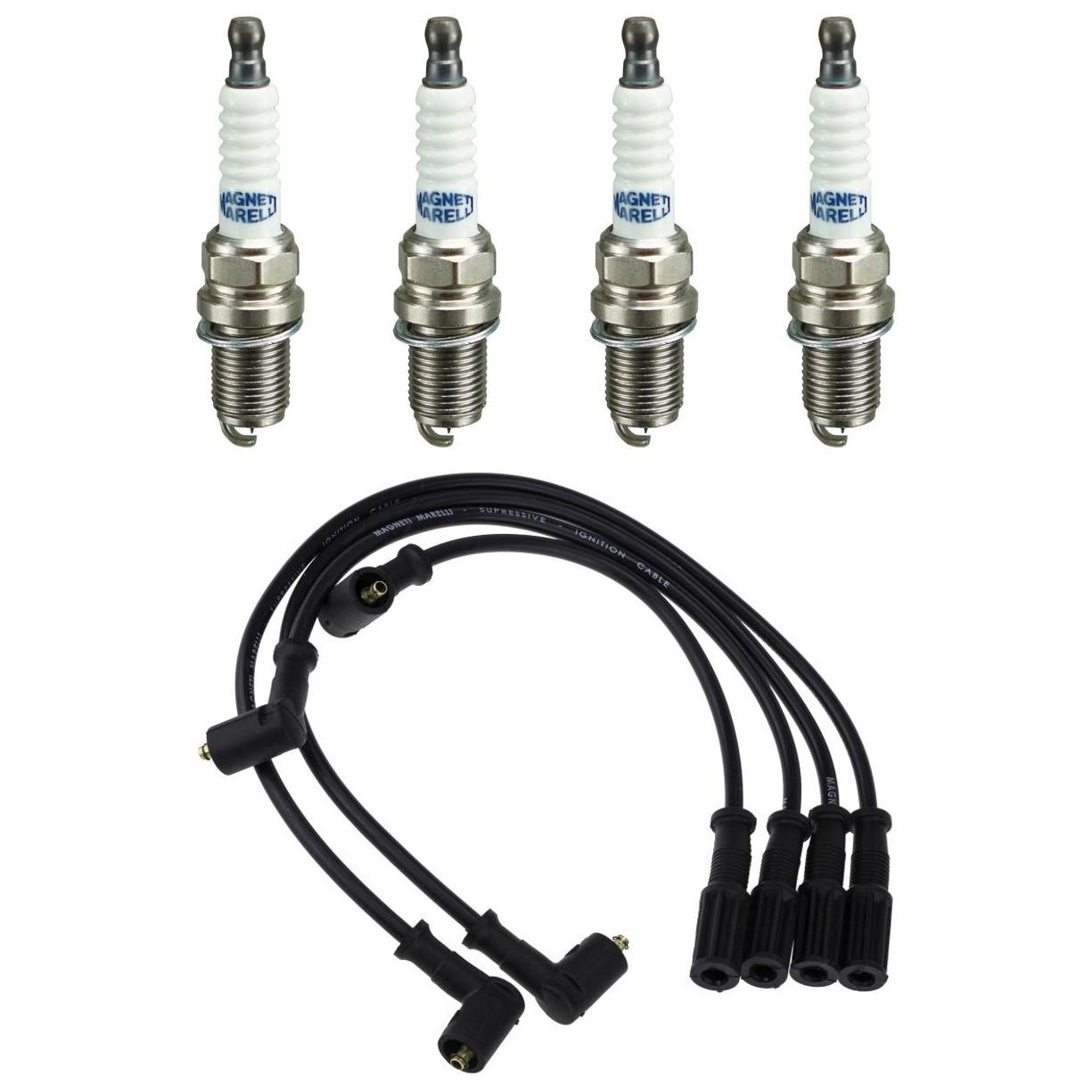 Kit 4 Vela Ignição e Cabo - Magneti Marelli - CVMT0902 / DK8RTAMM-10 - (1)