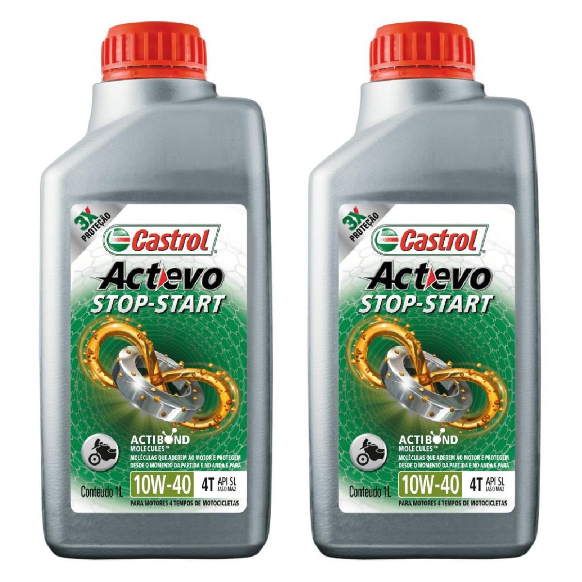 Kit c/ 2L Óleo de Motor para Moto Actevo Stop-Start 4T 10W40 Semissintético - 3430825 - Castrol - (1)