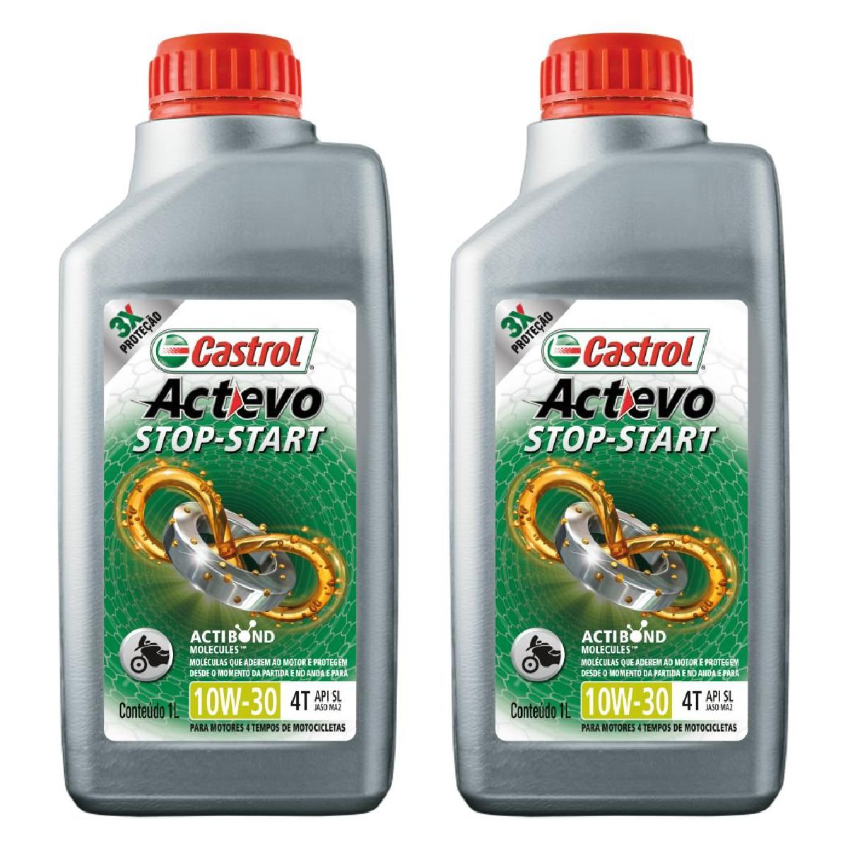 Kit c/ 2L Óleo de Motor para Moto Actevo Stop-Start 4T 10W30 Semissintético - 3430728 - Castrol - (1)
