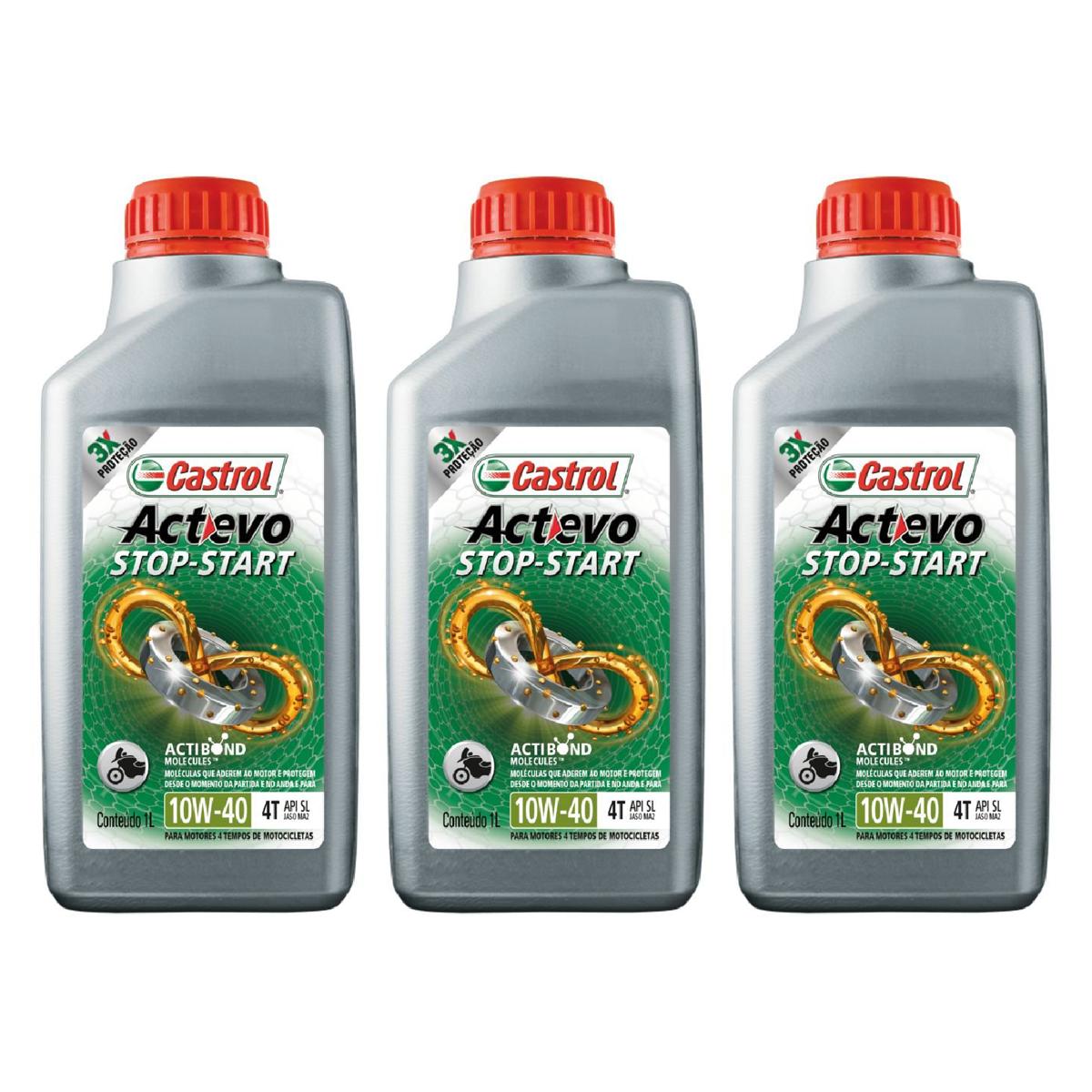 Kit c/ 3L Óleo de Motor para Moto Actevo Stop-Start 4T 10W40 Semissintético - 3430825 - Castrol - (1)