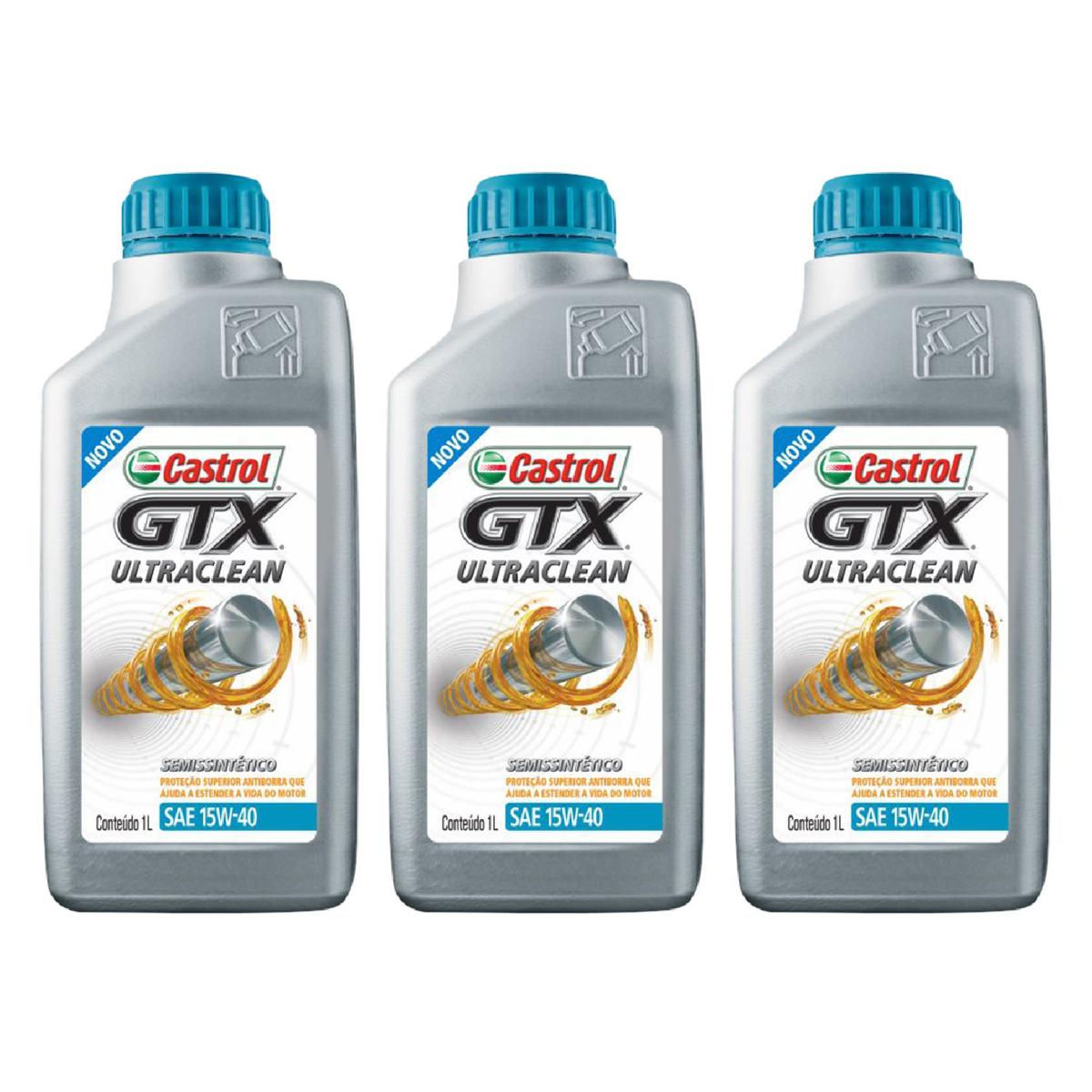 Kit c/ 3L Óleo de Motor GTX Ultraclean 15W40 Semissintético - 3417898 - Castrol - (1)