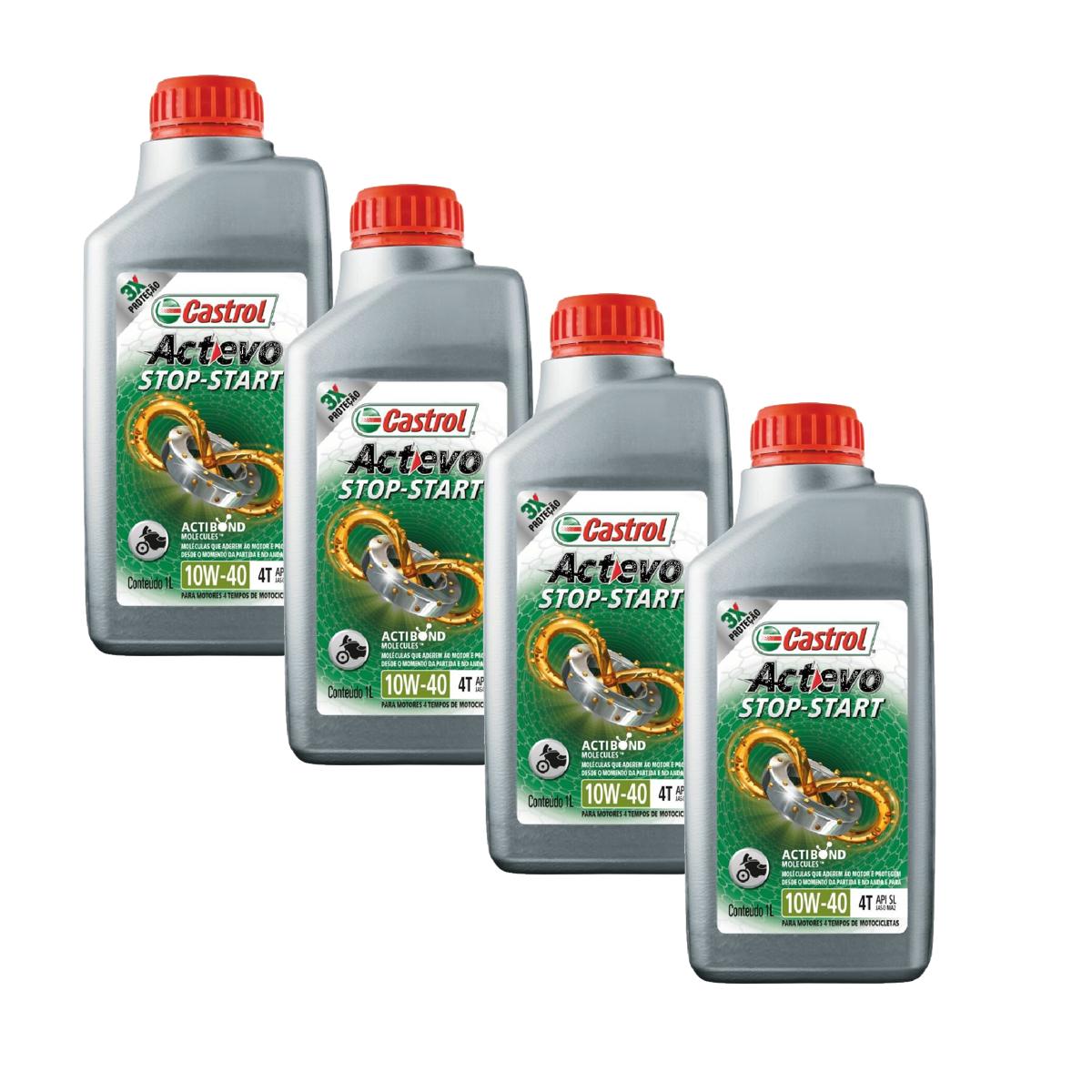 Kit c/ 4L Óleo de Motor para Moto Actevo Stop-Start 4T 10W40 Semissintético - 3430825 - Castrol - (1)