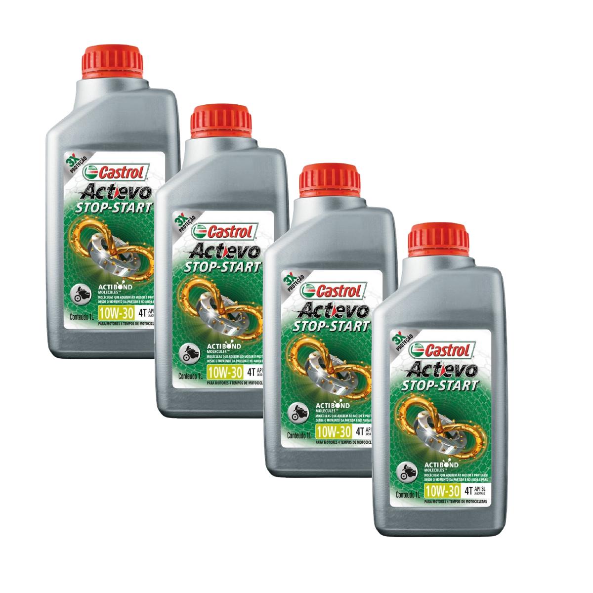 Kit c/ 4L Óleo de Motor para Moto Actevo Stop-Start 4T 10W30 Semissintético - 3430728 - Castrol - (1)