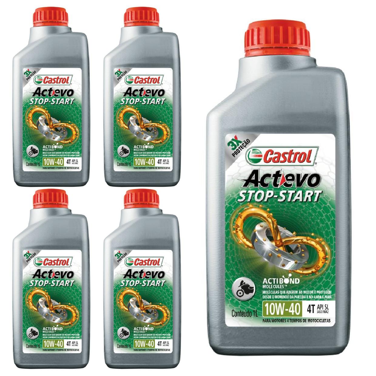 Kit c/ 5L Óleo de Motor para Moto Actevo Stop-Start 4T 10W40 Semissintético - 3430825 - Castrol - (1)