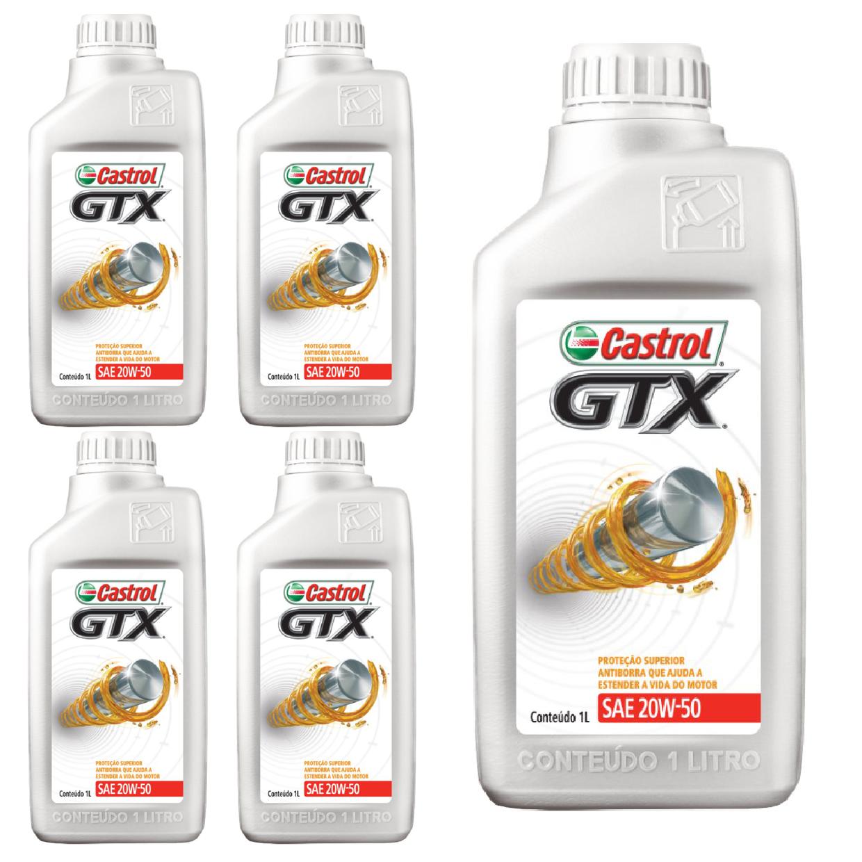 Kit c/ 5L Óleo de Motor GTX Anti-borra 20W50 - 3368720 - Castrol - (1)