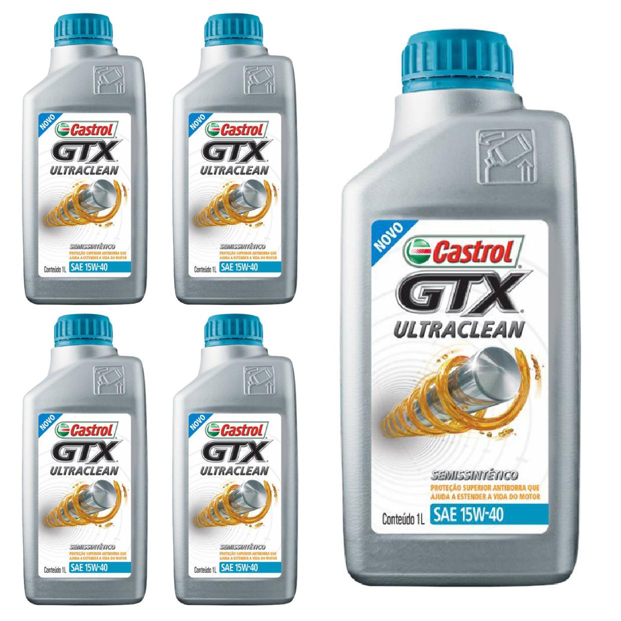 Kit c/ 5L Óleo de Motor GTX Ultraclean 15W40 Semissintético - 3417898 - Castrol - (1)