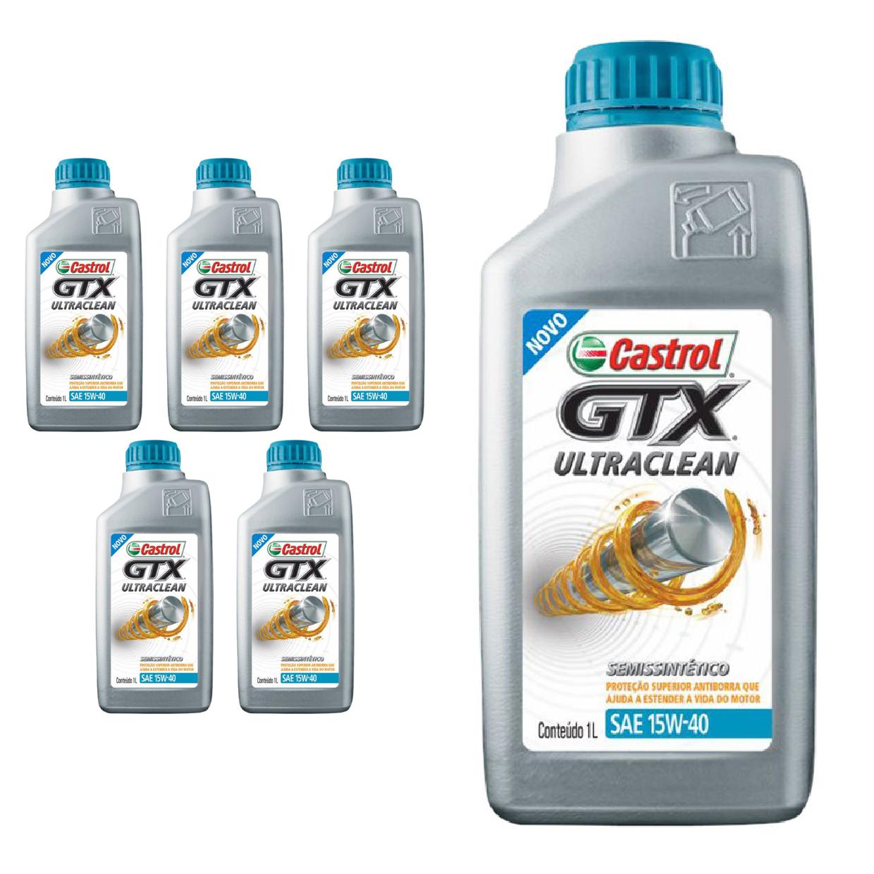 Kit c/ 6L Óleo de Motor GTX Ultraclean 15W40 Semissintético - 3417898 - Castrol - (1)