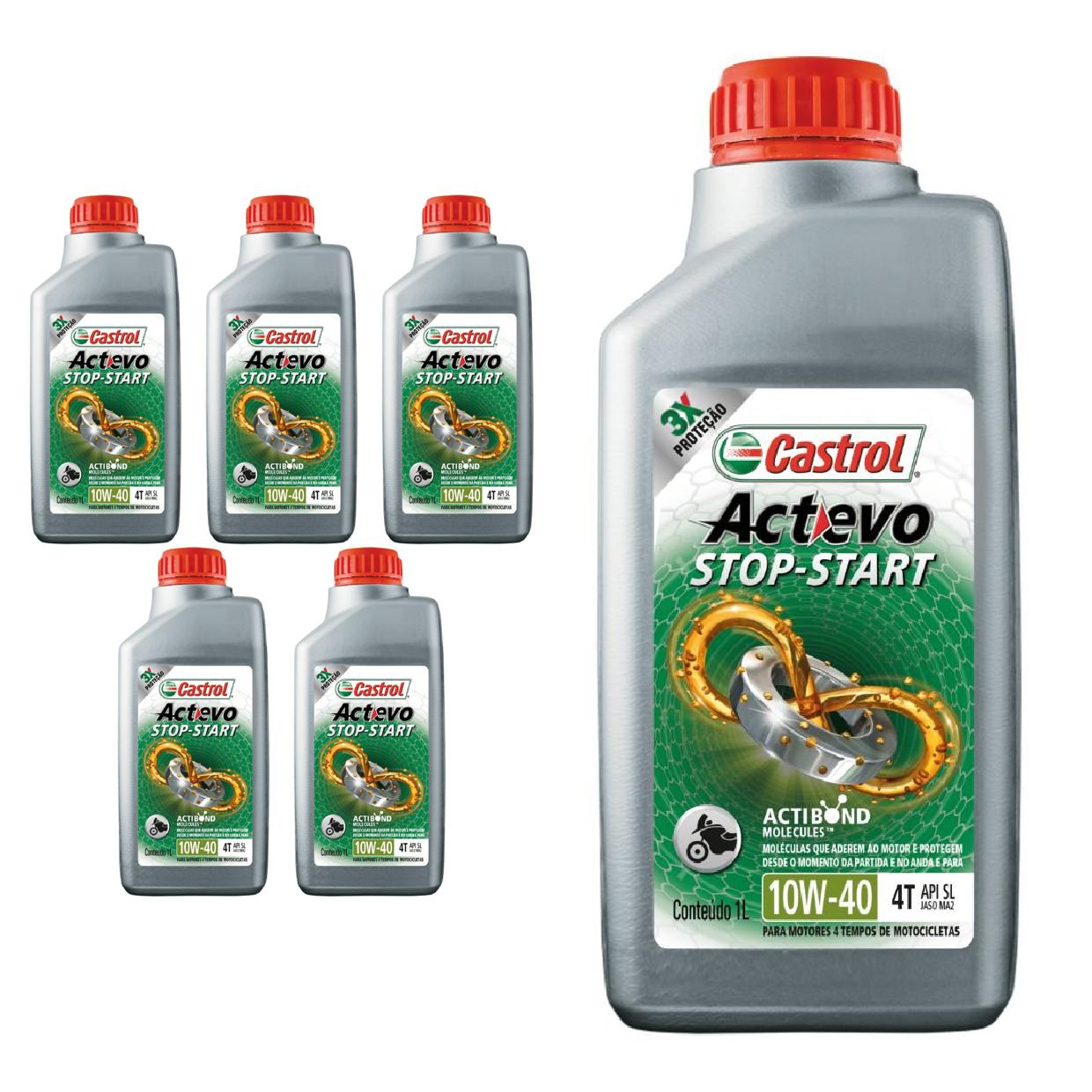 Kit c/ 6L Óleo de Motor para Moto Actevo Stop-Start 4T 10W40 Semissintético - 3430825 - Castrol - (1)