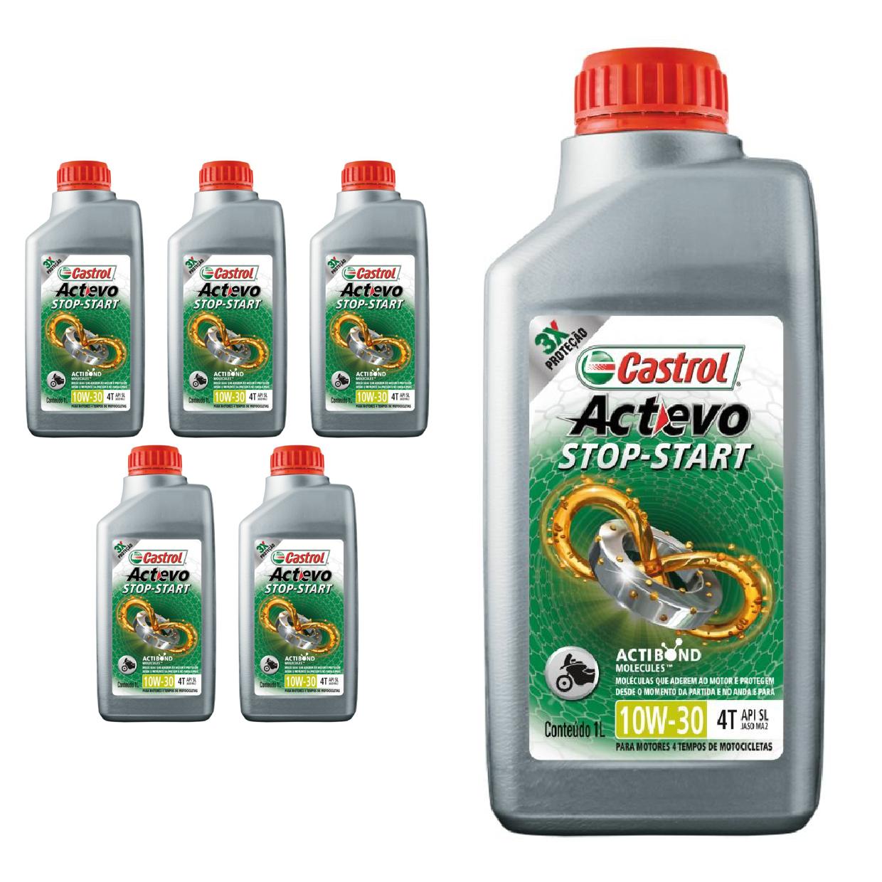 Kit c/ 6L Óleo de Motor para Moto Actevo Stop-Start 4T 10W30 Semissintético - 3430728 - Castrol - (1)