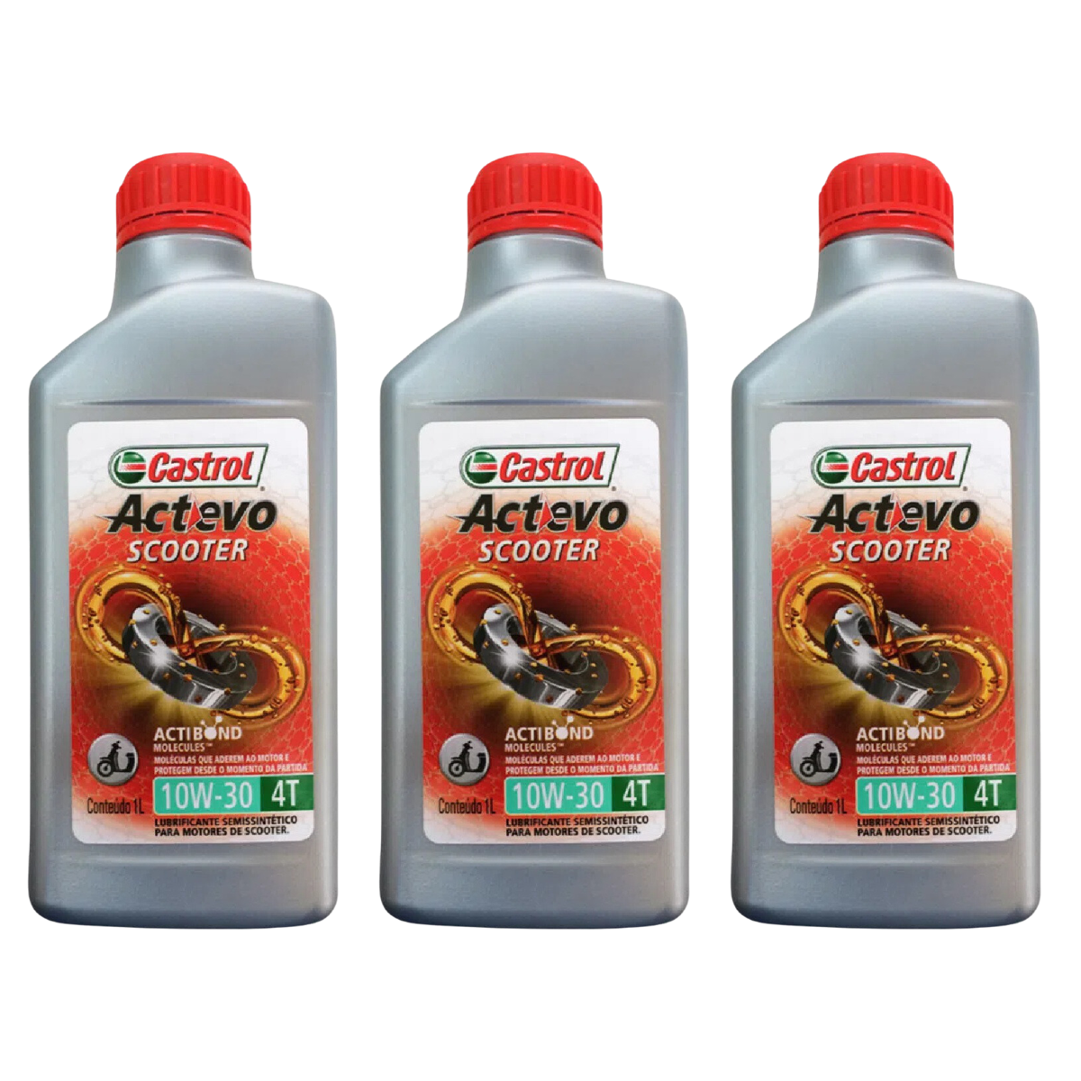 Kit 3 Litros Óleo Motor Moto Actevo Scooter 4T 10W30 Api Sl Semissintético - Castrol - 3426862 - (1)