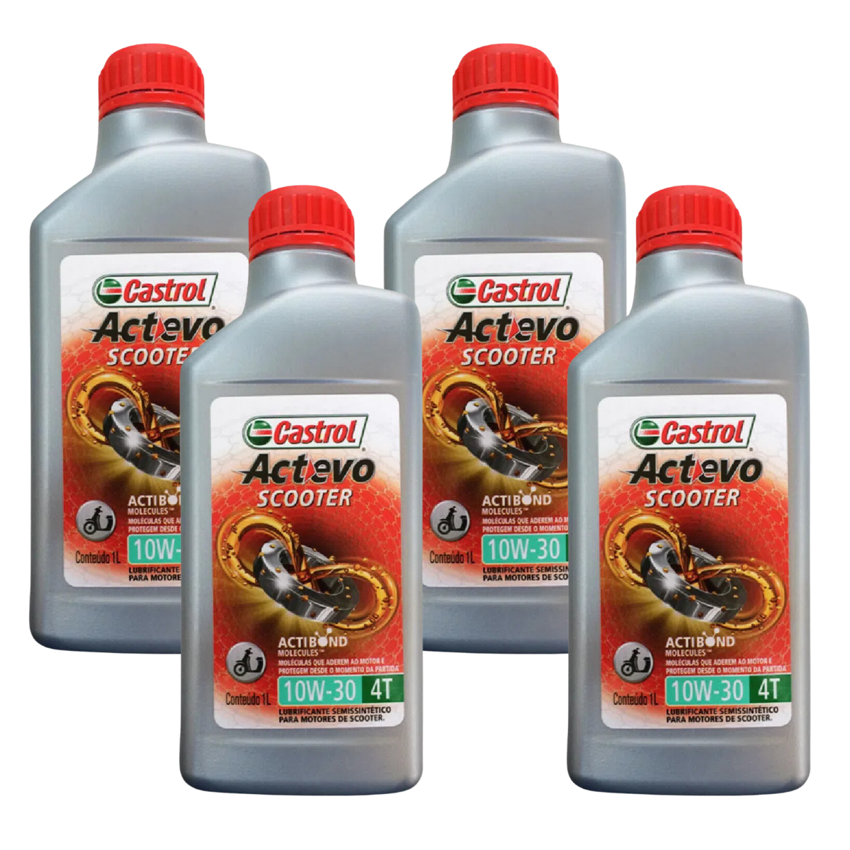 Kit 4 Litros Óleo Motor Moto Actevo Scooter 4T 10W30 Api Sl Semissintético - Castrol - 3426862 - (1)