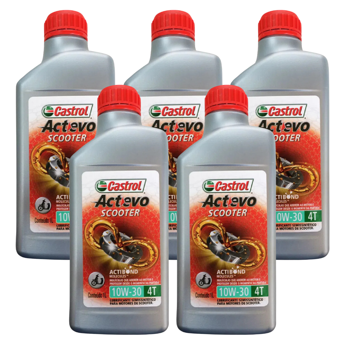 Kit 5 Litros Óleo Motor Moto Actevo Scooter 4T 10W30 Api Sl Semissintético - Castrol - 3426862 - (1)