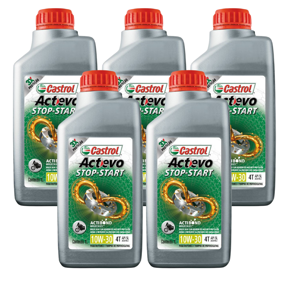 Kit 5 Litros Óleo Motor Moto Actevo Stop-Start 4T 10W30 Api Sl Semissintético - Castrol - 3430728 - (1)