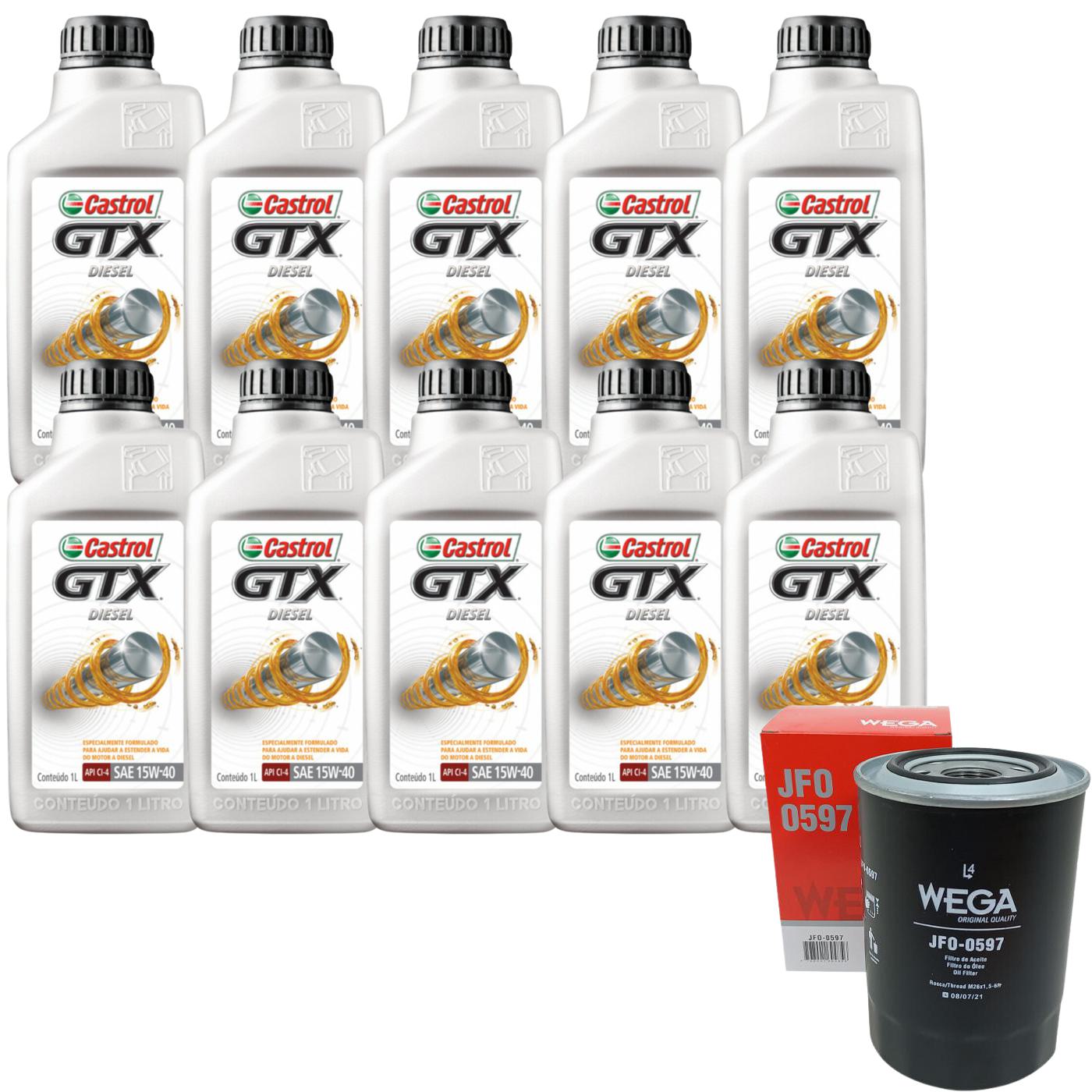 Kit Filtro e 10L Óleo Motor 15W40 GTX - Castrol / Wega - 3394863 / JFO-0597 - (1)