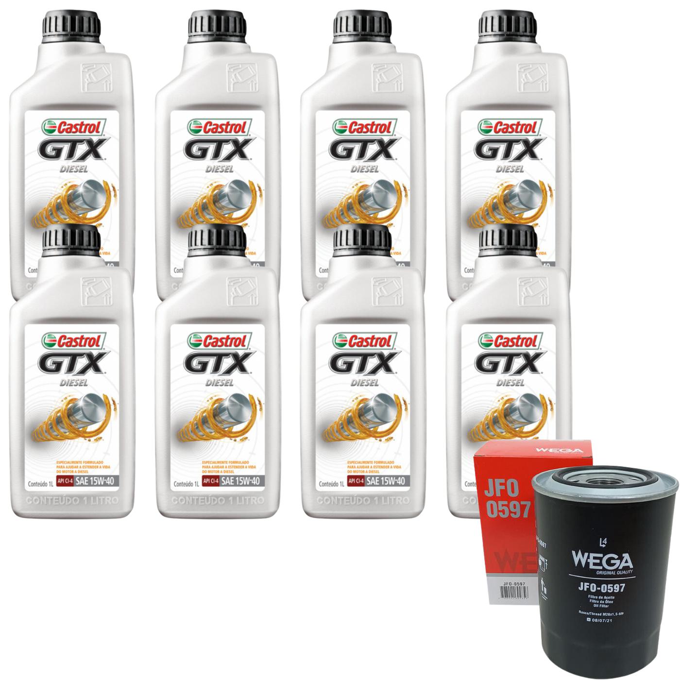 Kit Filtro e 8L Óleo Motor 15W40 GTX - Castrol / Wega - 3394863 / JFO-0597 - (1)