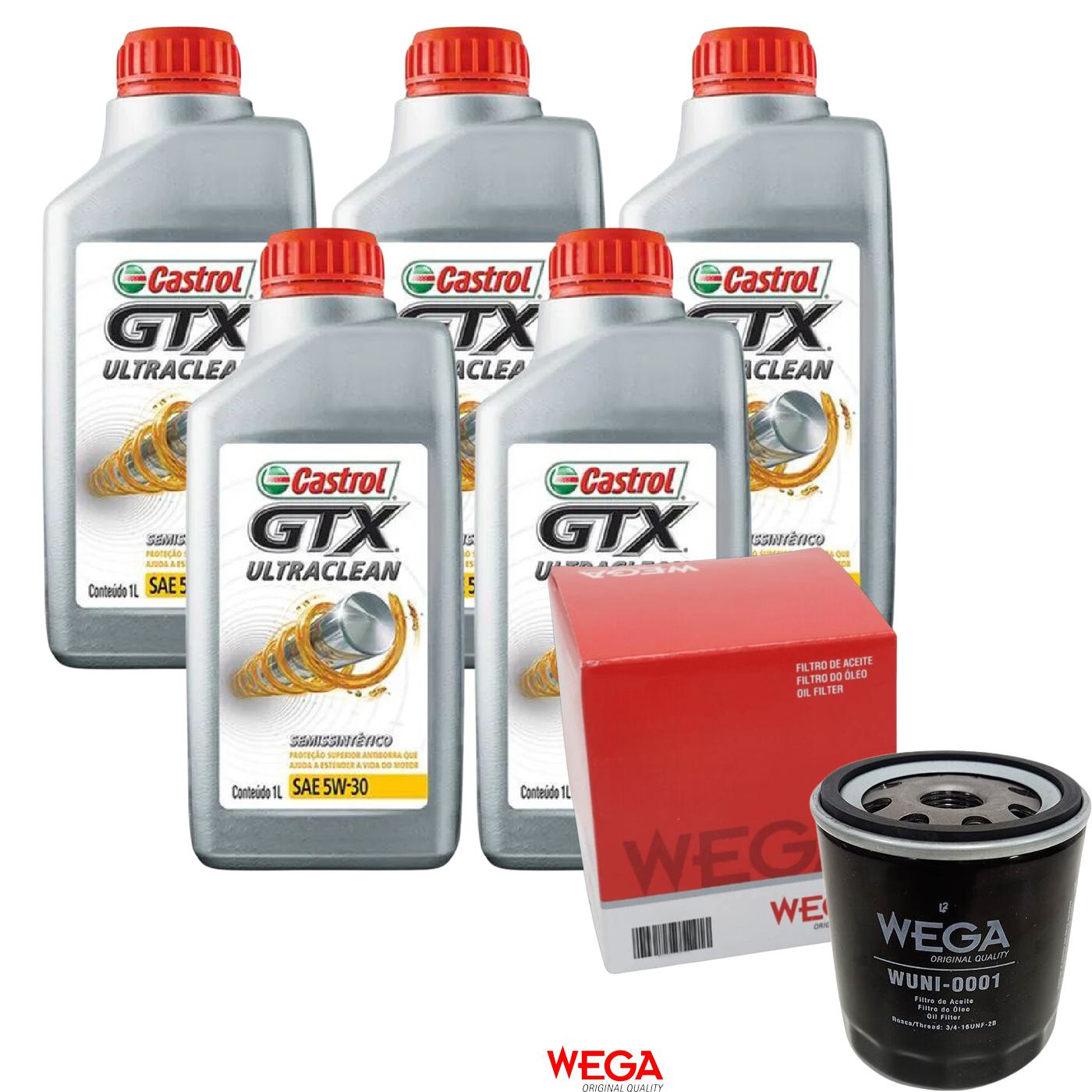 Kit Filtro e 5L Óleo Motor 5W30 GTX - Castrol / Wega - 3435995 / WUNI-0001 - (1)