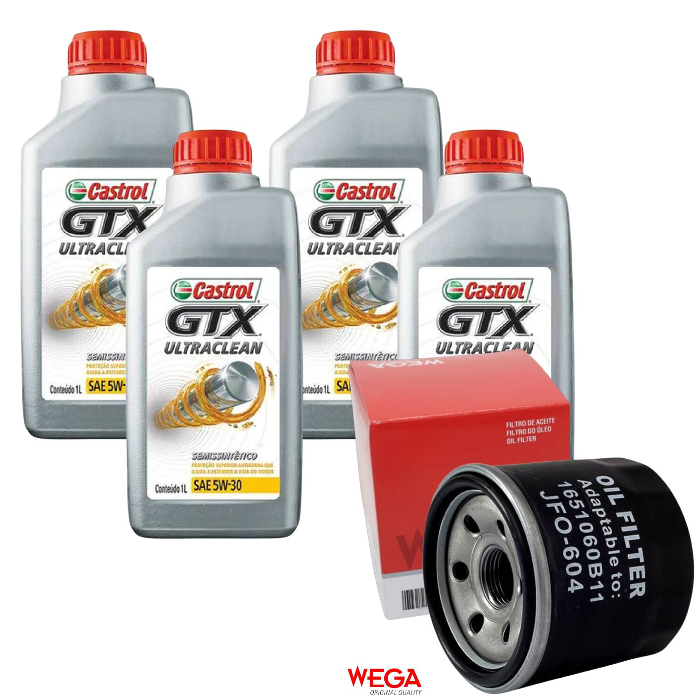 Kit Filtro e 4L Óleo Motor 5W30 GTX - Castrol / Wega - 3435995 / JFO-0604 - (1)