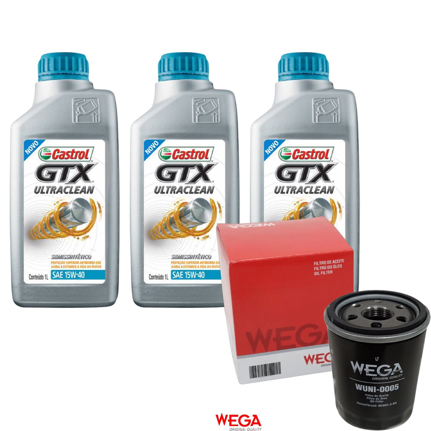 Kit Filtro e 3L Óleo Motor 15W40 GTX - Castrol / Wega - 3417898 / WUNI-0005 - (1)