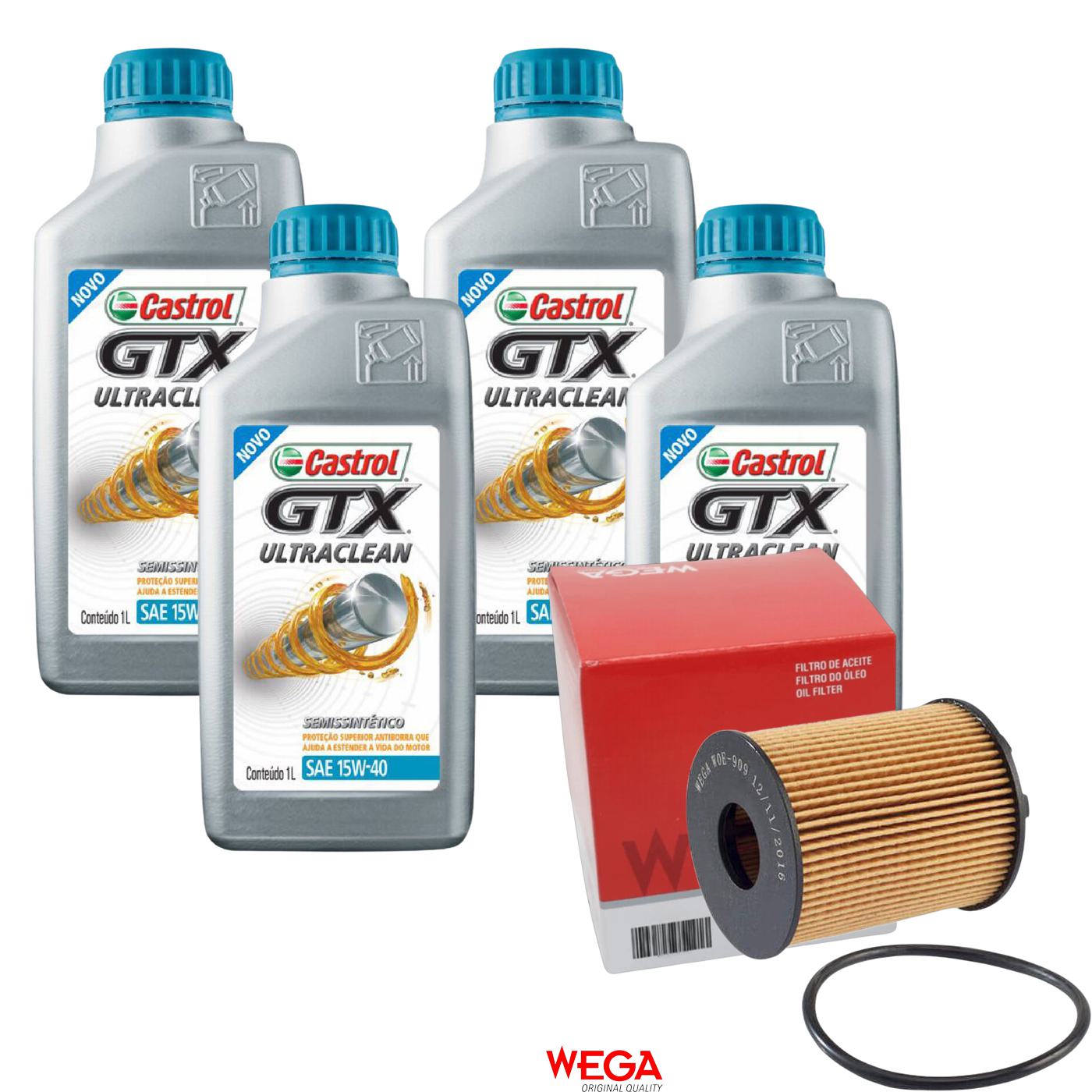 Kit Filtro e 4L Óleo Motor 15W40 GTX - Castrol / Wega - 3417898 / WOE-909 - (1)