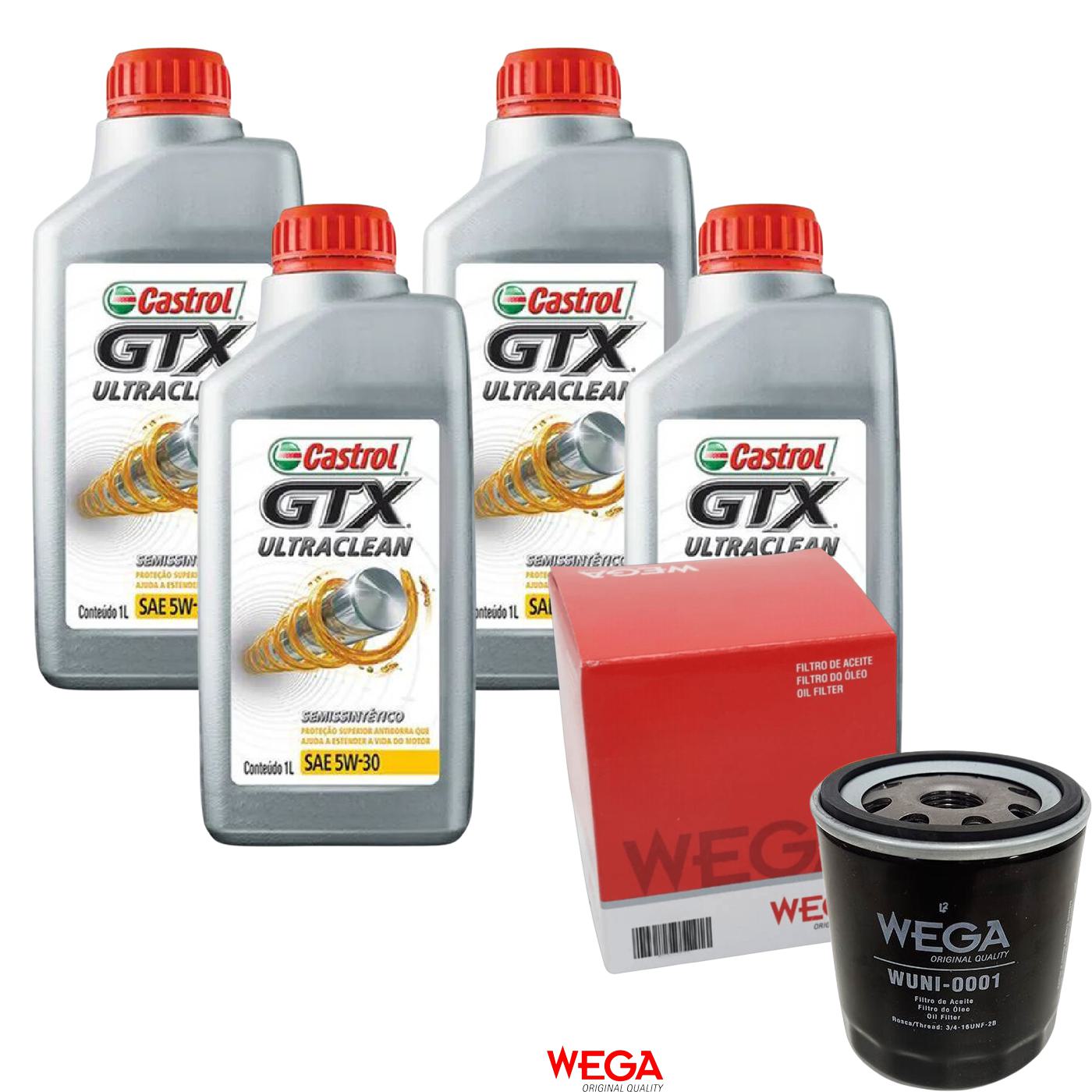 Kit Filtro e 4L Óleo Motor 5W30 GTX - Castrol / Wega - 3435995 / WUNI-0001 - (1)