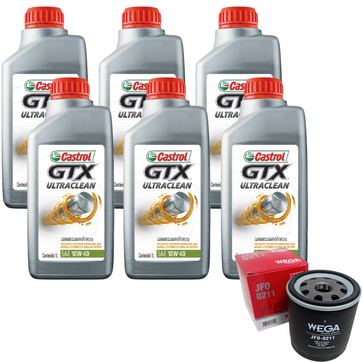 Kit Filtro e 6L Óleo Motor 10W40 GTX - Castrol / Wega - 3436727 / JFO-0211 - (1)