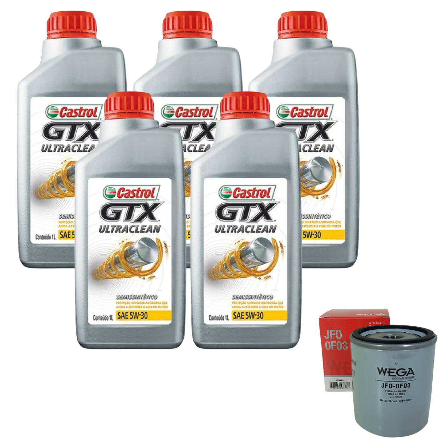 Kit Filtro e 5L Óleo Motor 5W30 GTX - Castrol / Wega - 3435995 / JFO-0F03 - (1)