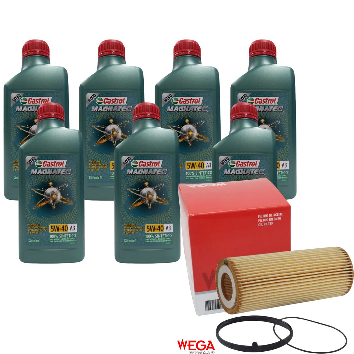 Kit Filtro e 7L Óleo Motor 5W40 Magnatec - Castrol / Wega - 3436621 / WOE-612 - (1)