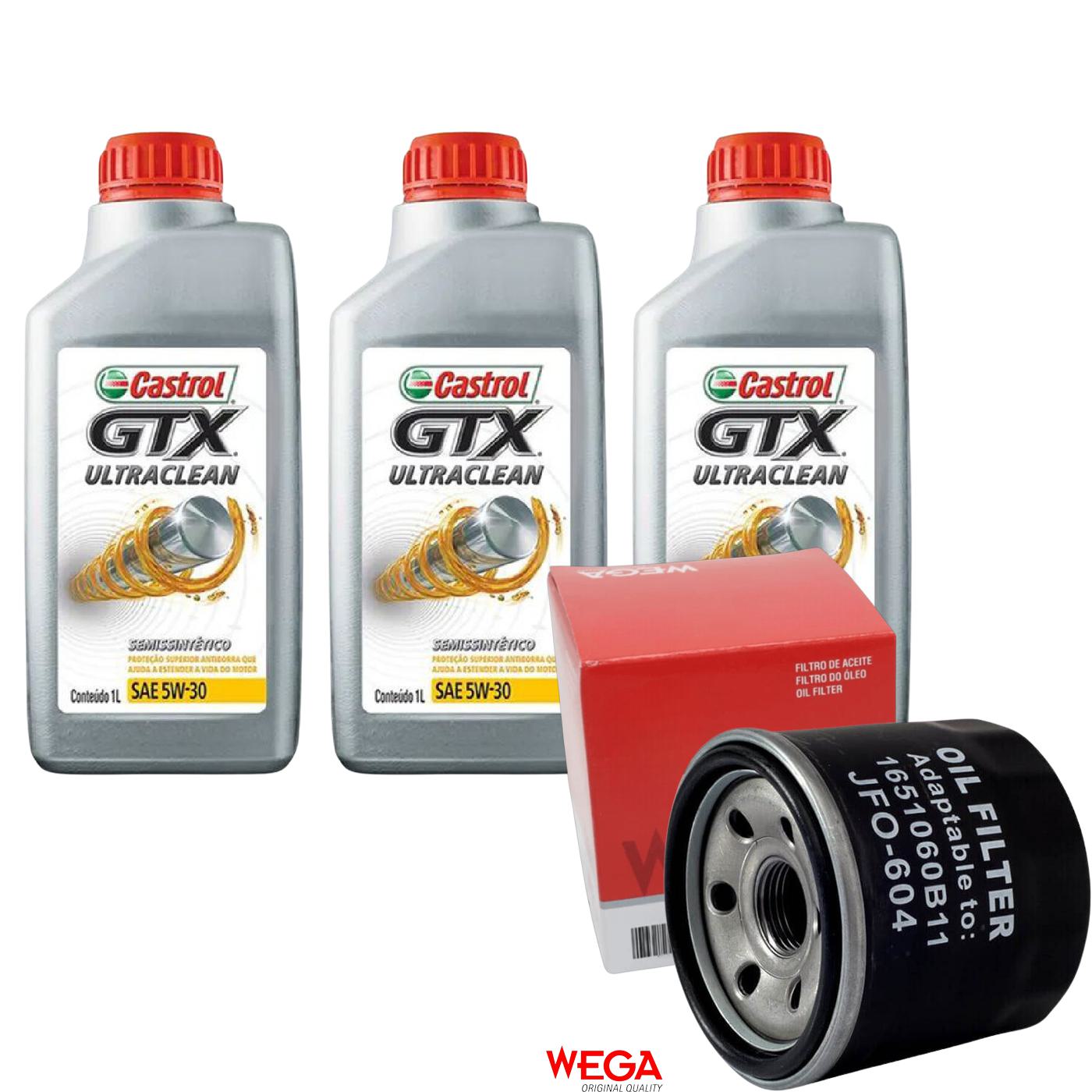 Kit Filtro e 3L Óleo Motor 5W30 GTX - Castrol / Wega - 3435995 / JFO-0604 - (1)
