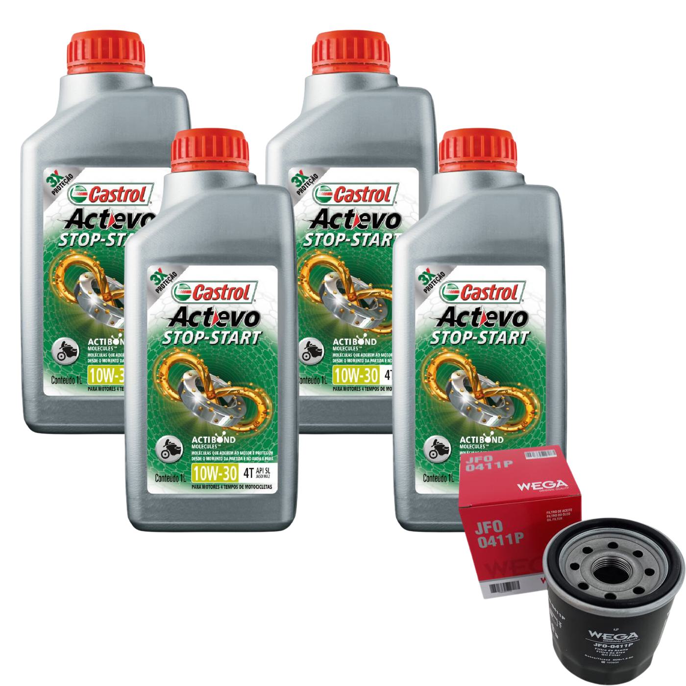 Kit Filtro e 4L Óleo Motor 10W30 Actevo - Castrol / Wega - 3430728 / JFO-0411P - (1)