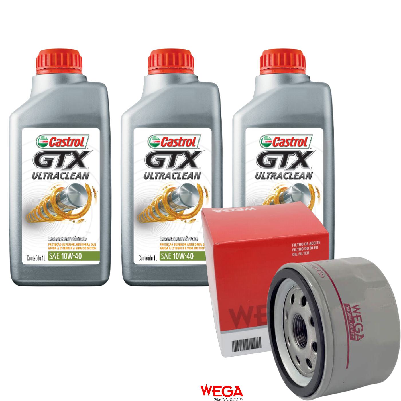 Kit Filtro e 3L Óleo Motor 10W40 GTX - Castrol / Wega - 3436727 / WO-200 - (1)