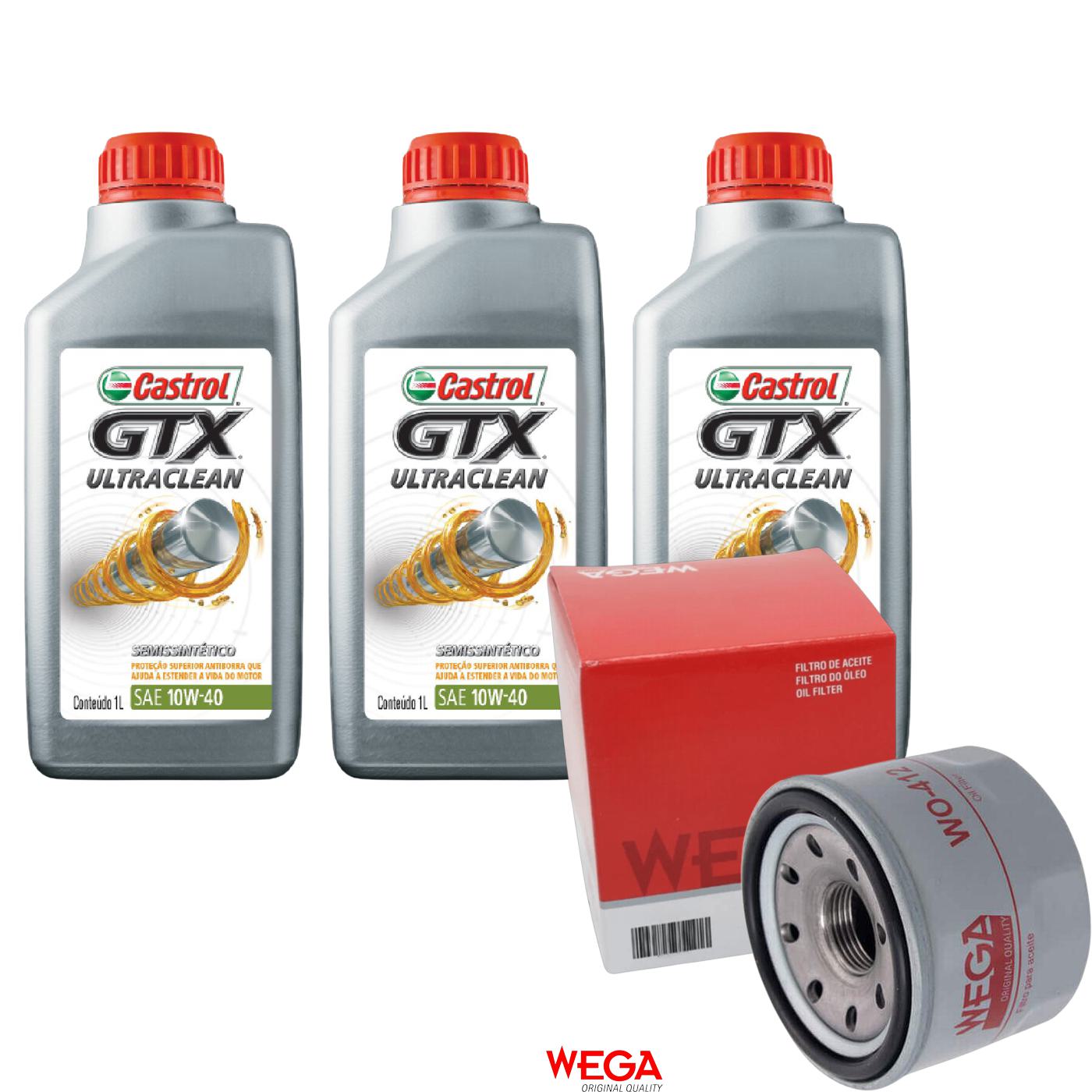 Kit Filtro e 3L Óleo Motor 10W40 GTX - Castrol / Wega - 3436727 / WO-412 - (1)