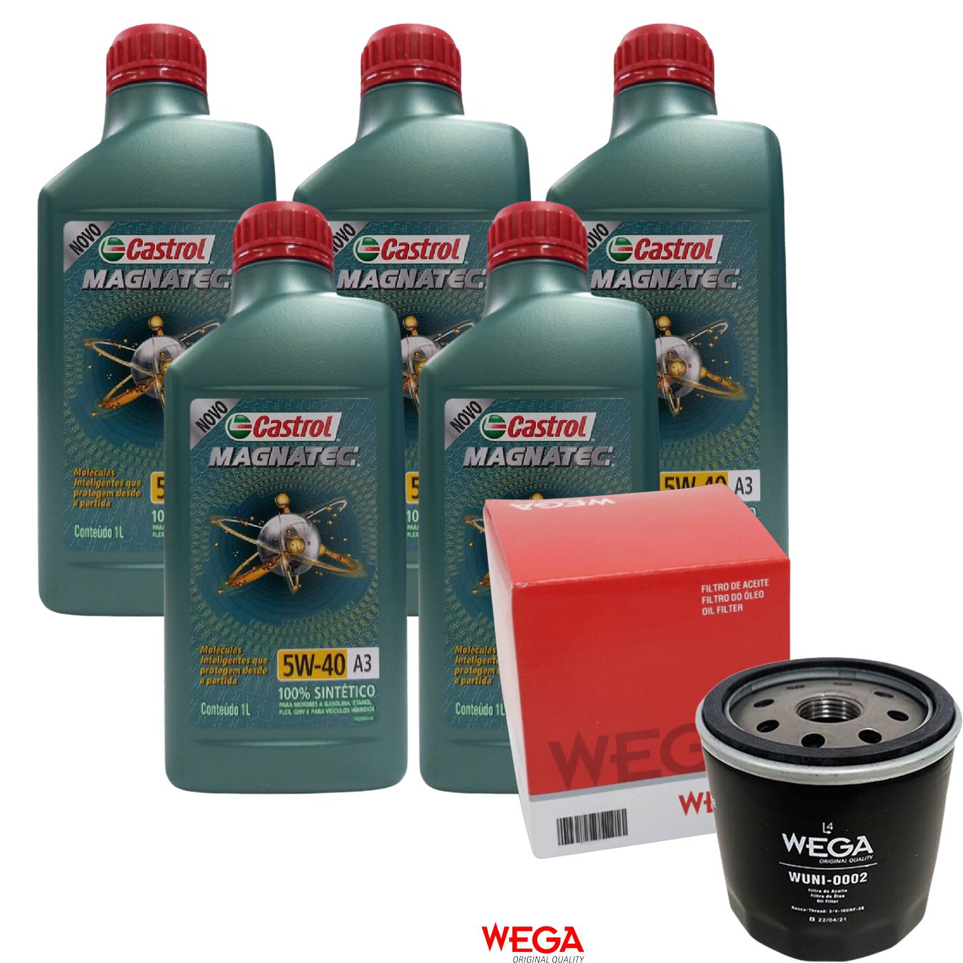 Kit Filtro e 5L Óleo Motor 5W40 Magnatec - Castrol / Wega - 3436621 / WUNI-0002 - (1)