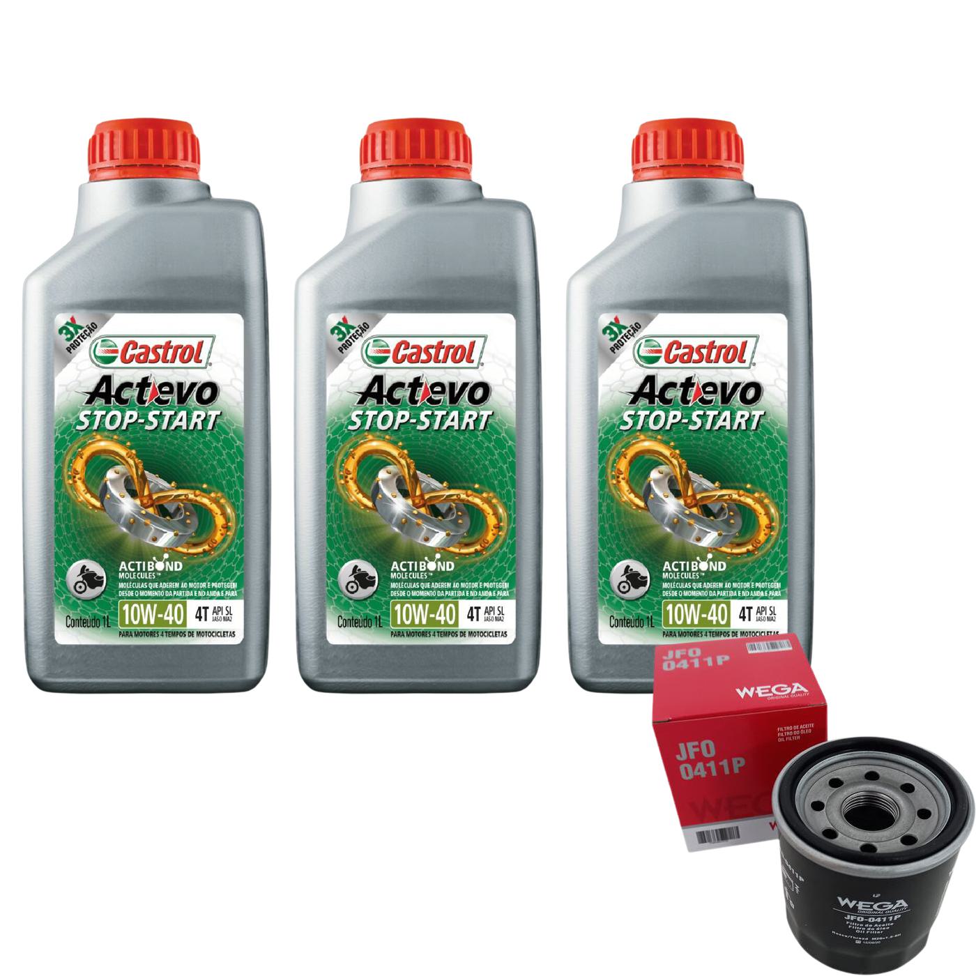 Kit Filtro e 3L Óleo Motor 10W40 Actevo - Castrol / Wega - 3430825 / JFO-0411P - (1)