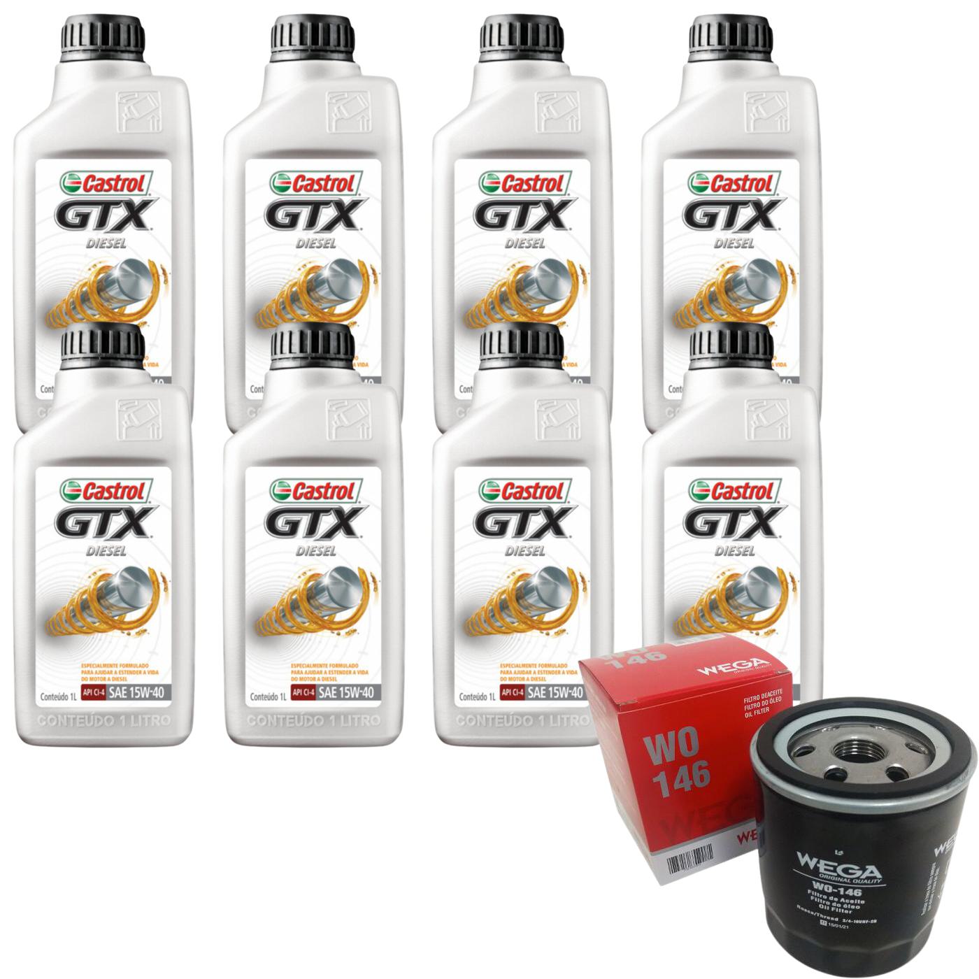 Kit Filtro e 8L Óleo Motor 15W40 GTX - Castrol / Wega - 3394863 / WO-146 - (1)