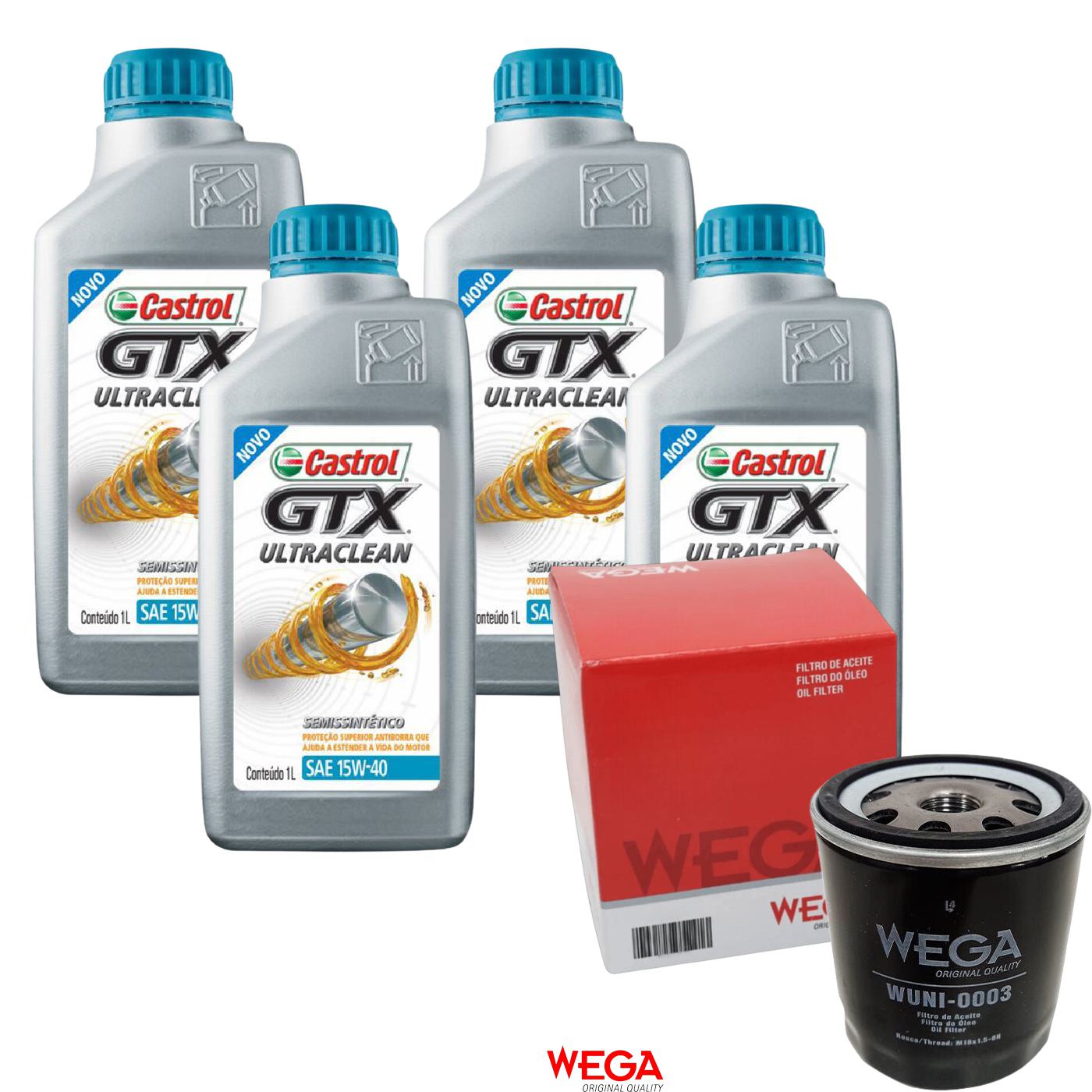 Kit Filtro e 4L Óleo Motor 15W40 GTX - Castrol / Wega - 3417898 / WUNI-0003 - (1)