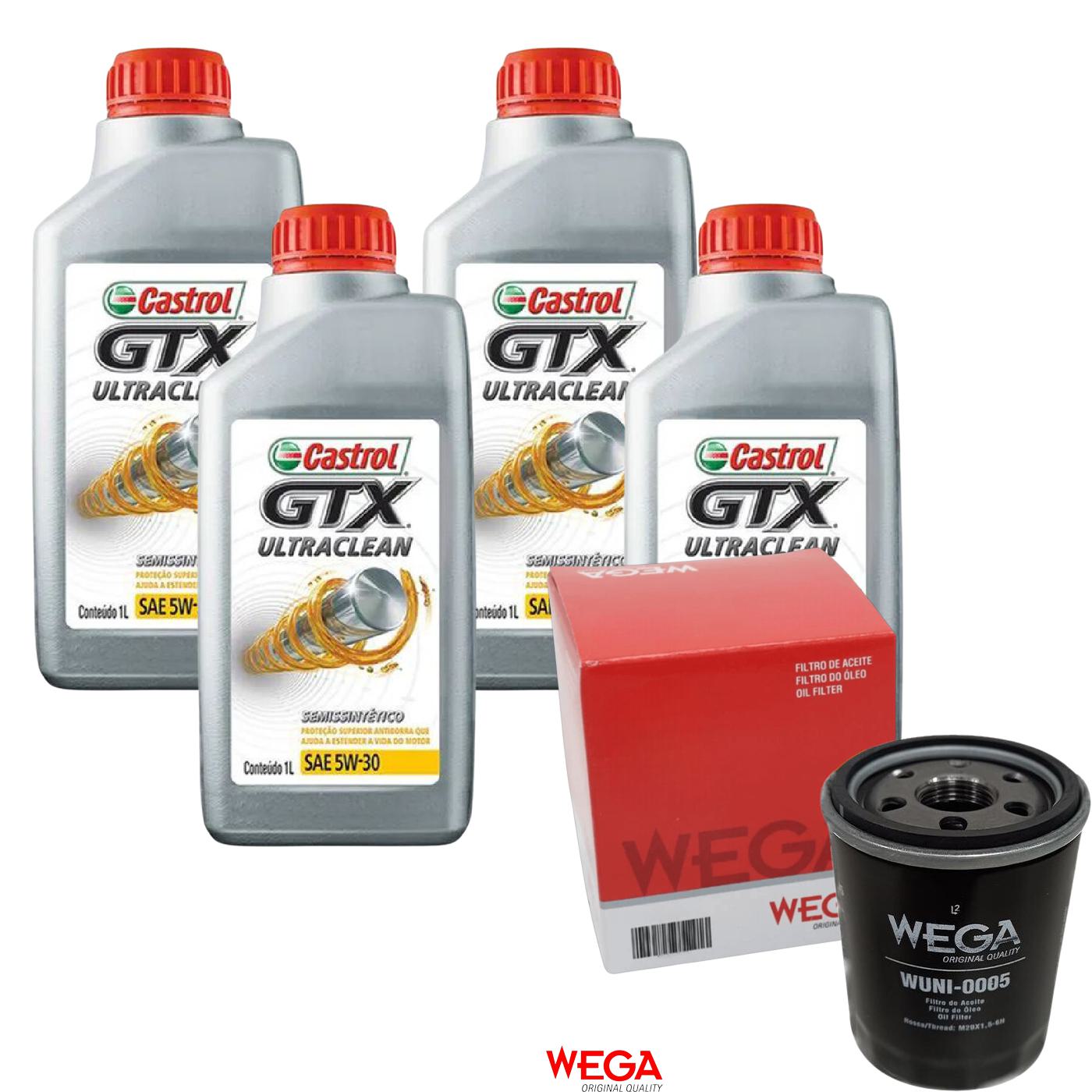 Kit Filtro e 4L Óleo Motor 5W30 GTX - Castrol / Wega - 3435995 / WUNI-0005 - (1)