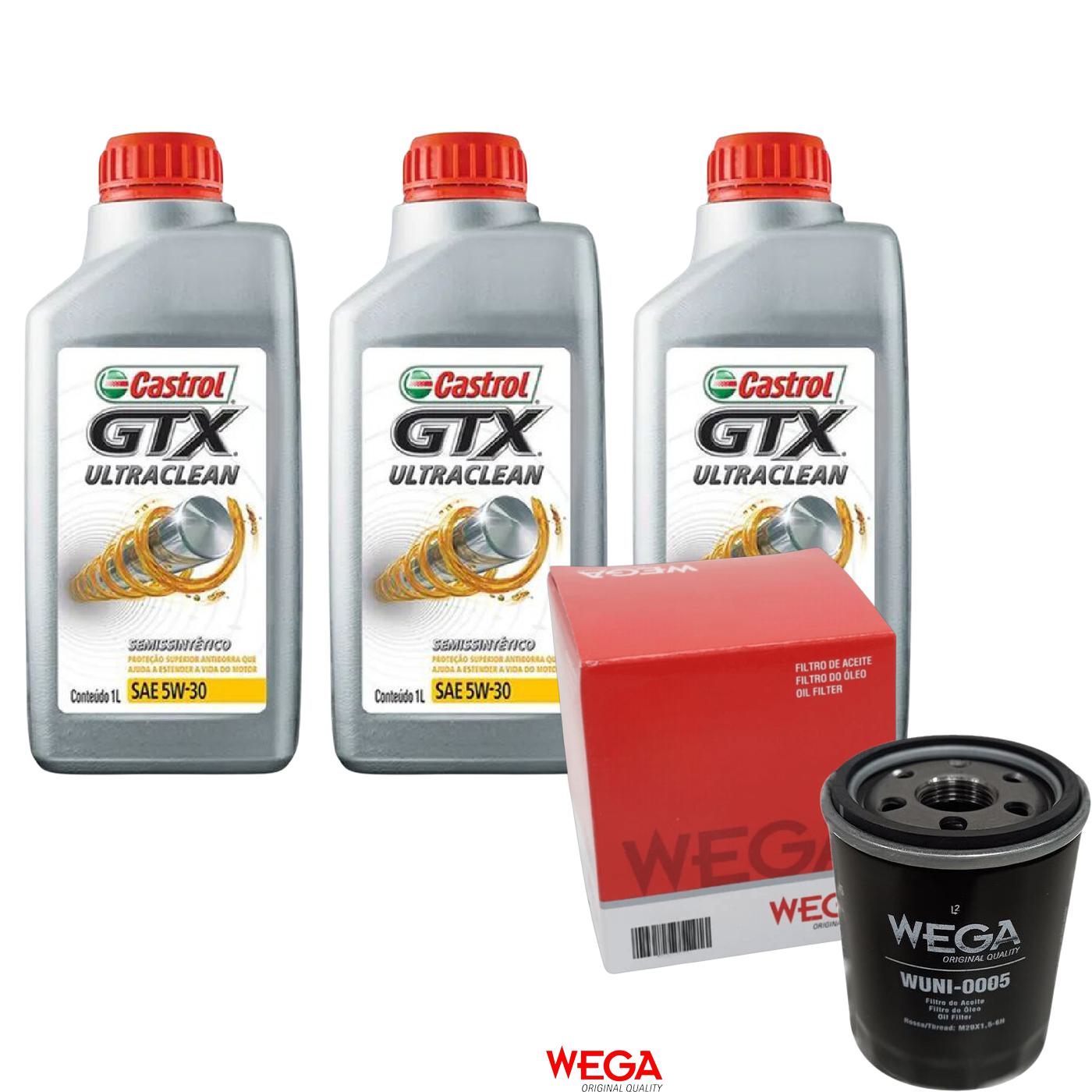 Kit Filtro e 3L Óleo Motor 5W30 GTX - Castrol / Wega - 3435995 / WUNI-0005 - (1)