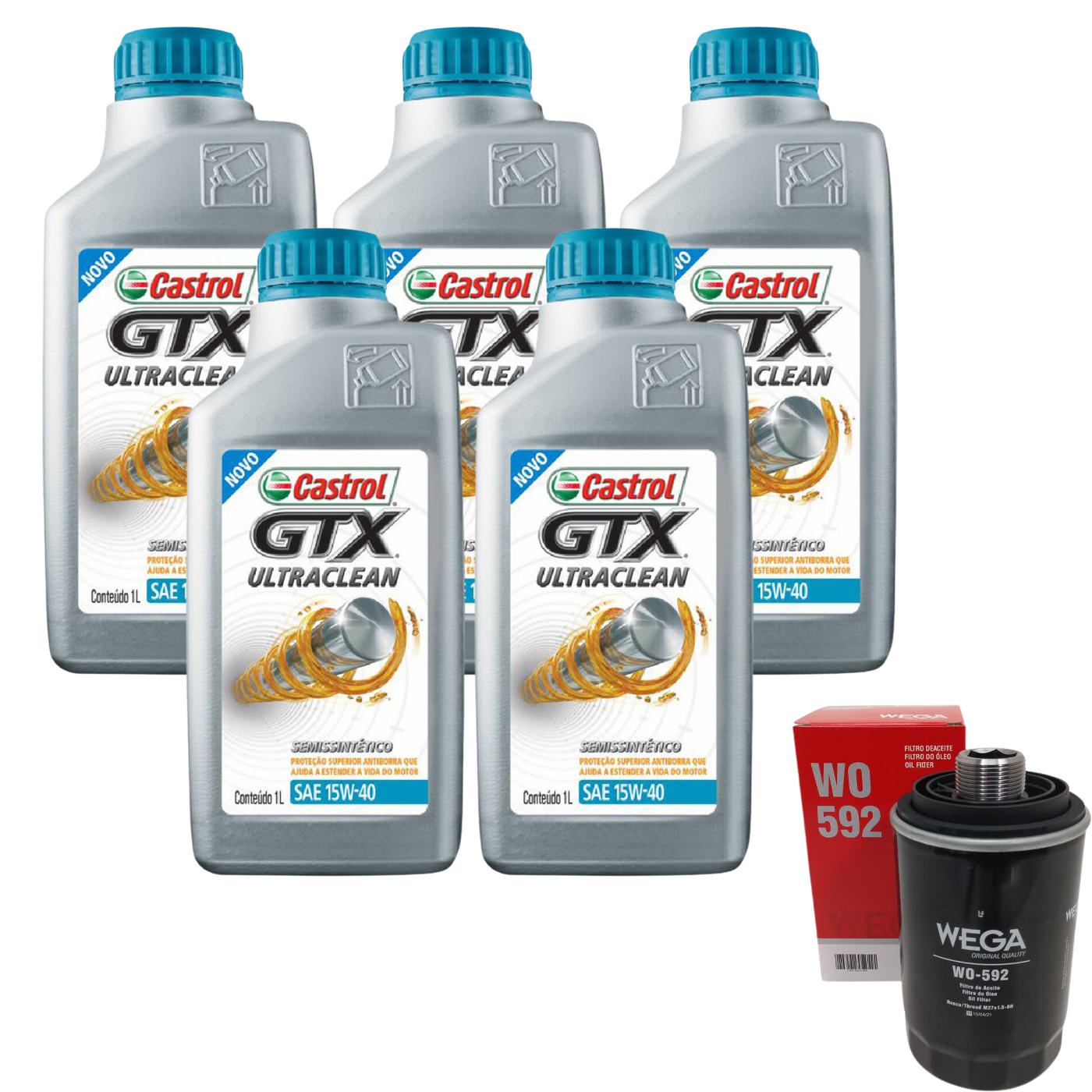 Kit Filtro e 5L Óleo Motor 15W40 GTX - Castrol / Wega - 3417898 / WO-592 - (1)