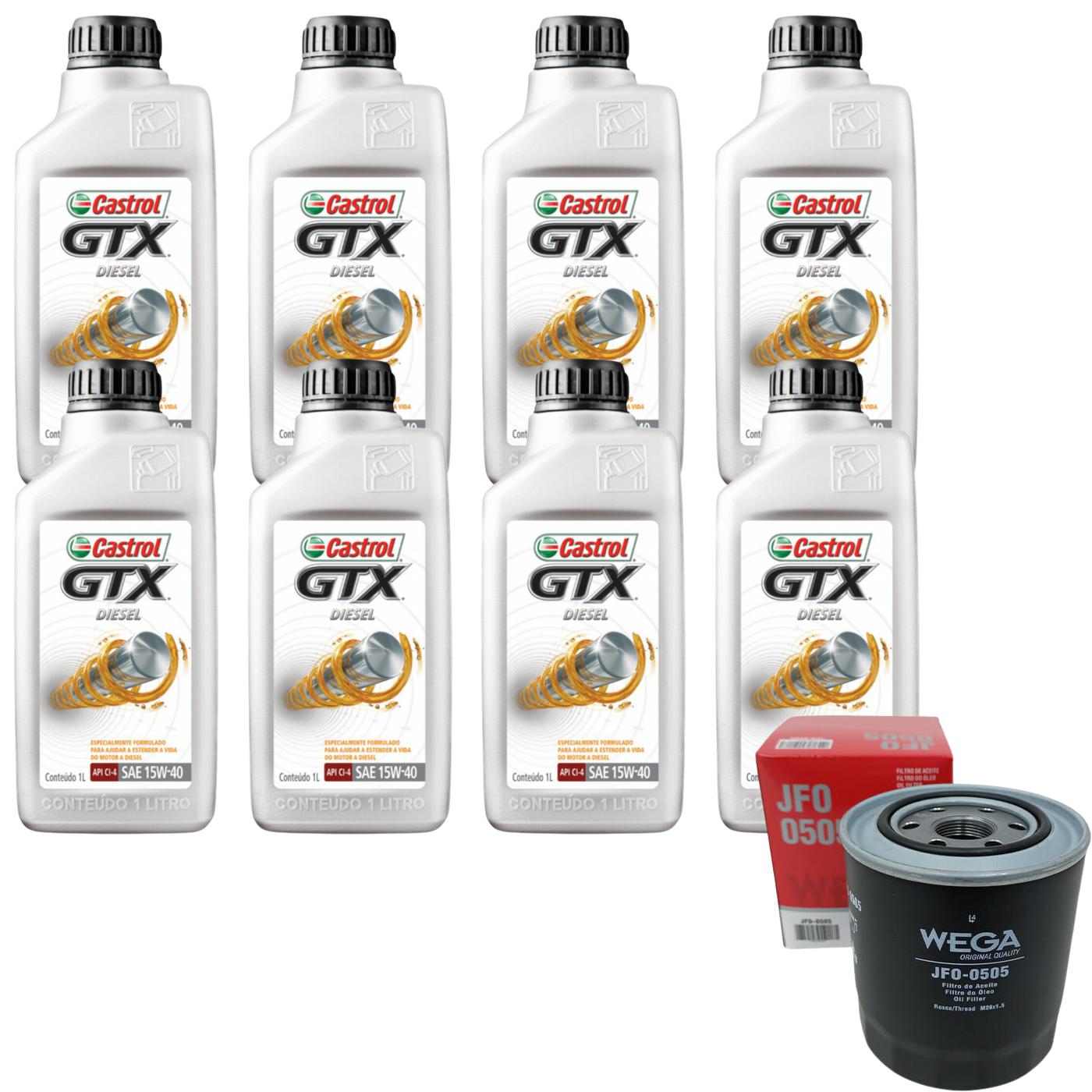 Kit Filtro e 8L Óleo Motor 15W40 GTX - Castrol / Wega - 3394863 / JFO-0505 - (1)