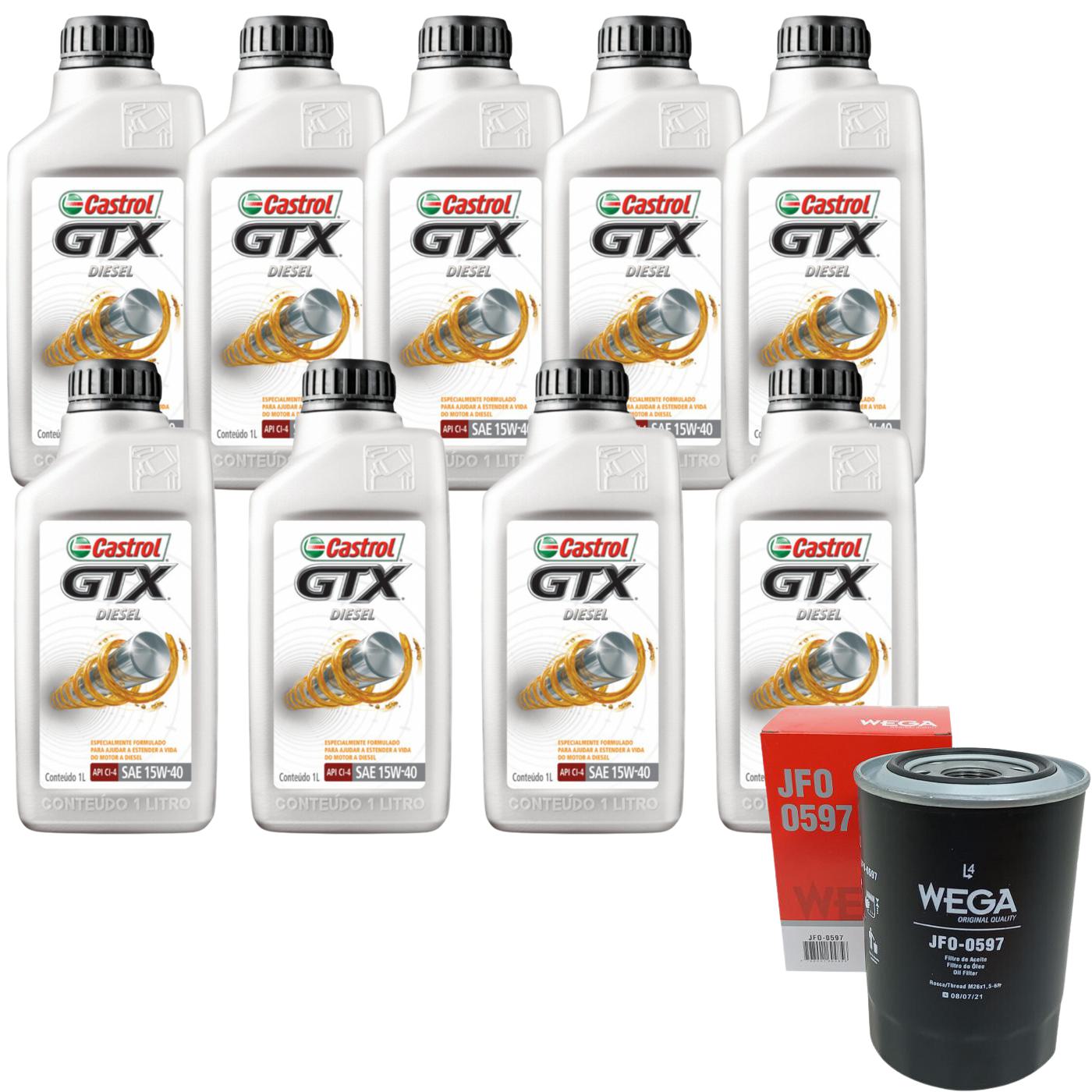 Kit Filtro e 9L Óleo Motor 15W40 GTX - Castrol / Wega - 3394863 / JFO-0597 - (1)